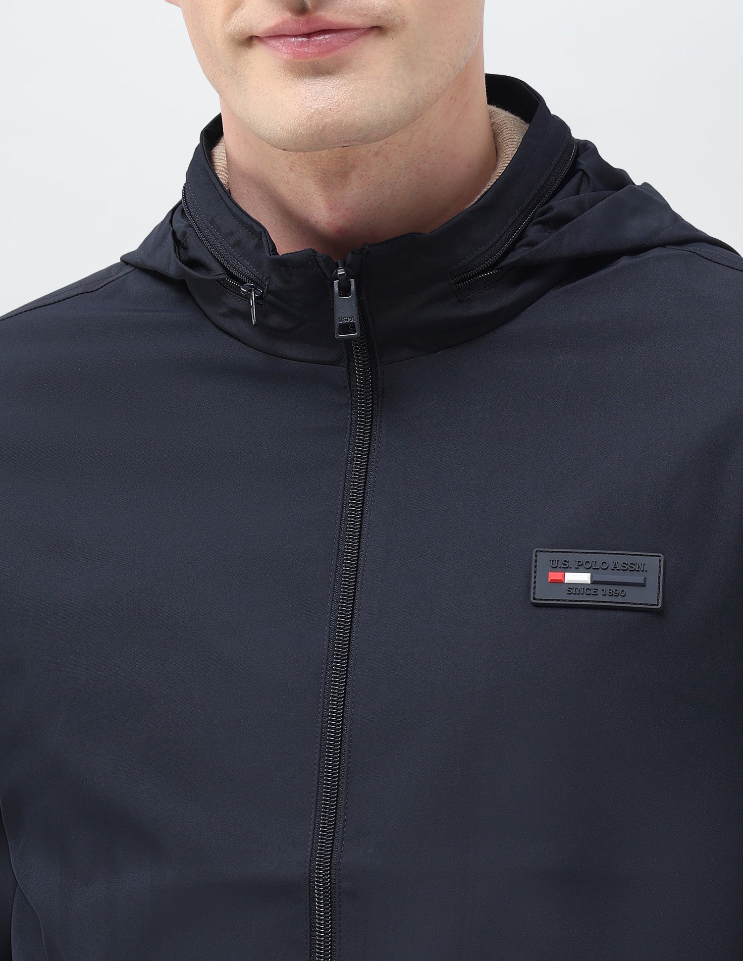 Regular Fit Solid Packable Hood Jacket Navy - U.S. Polo Assn. India | Large