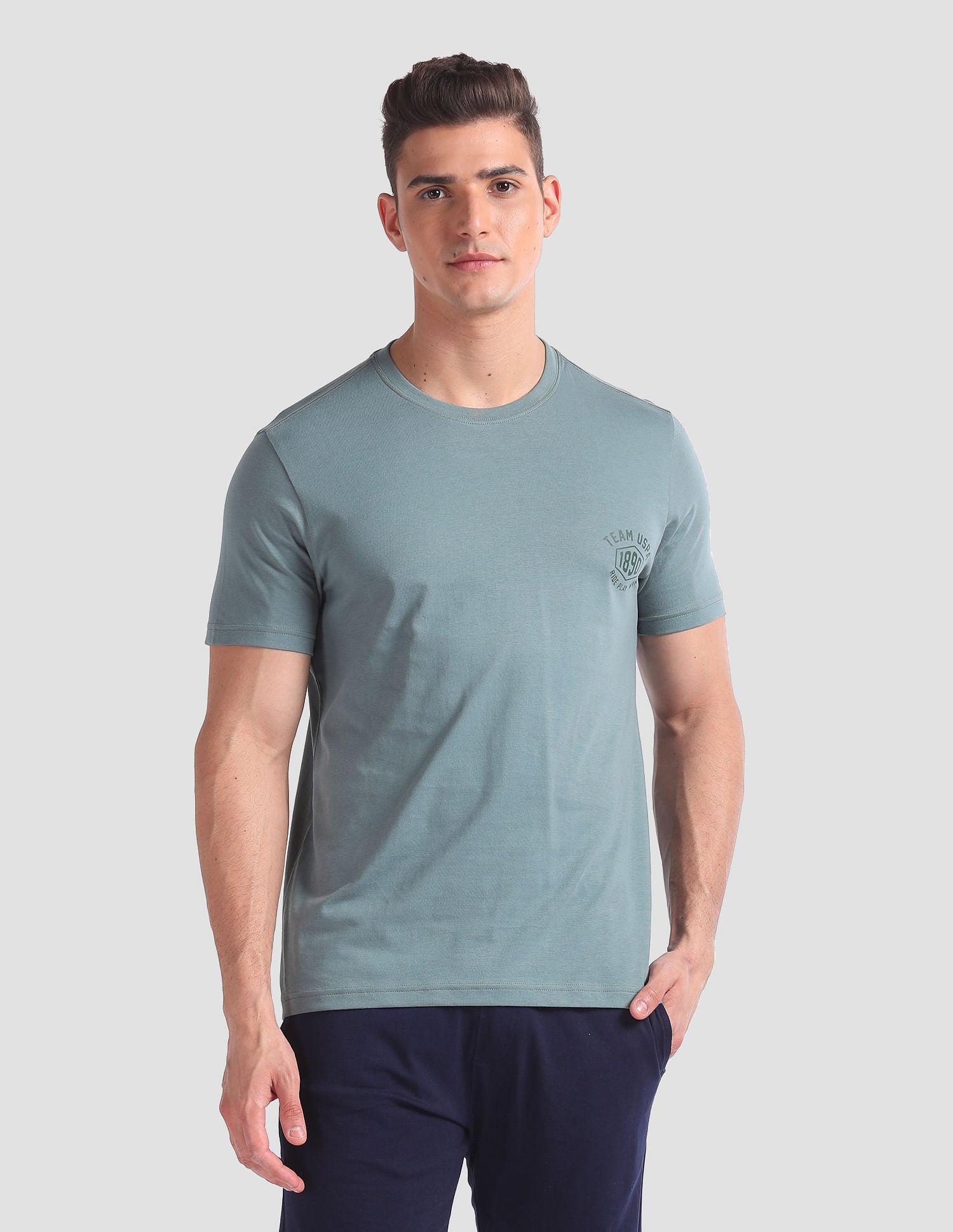Tonal Logo Cotton IYAL Lounge T-Shirt - Pack Of 2 Grey and Green - U.S. POLO ASSN. | Large