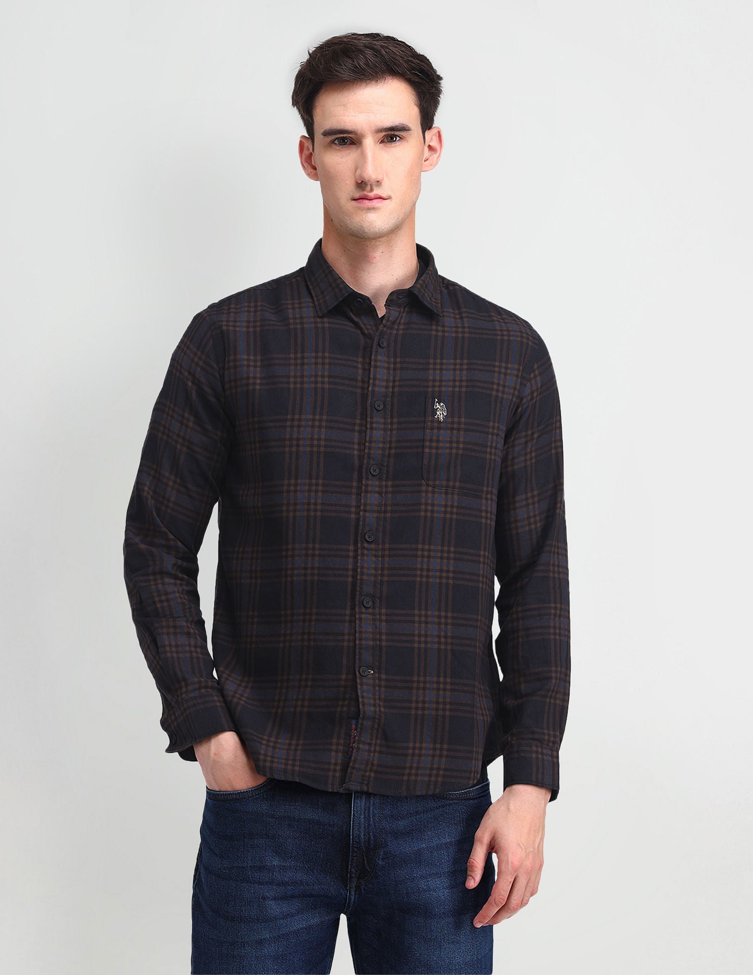 Tartan Check Slim Fit Shirt Brown - U.S. Polo Assn. India | Large