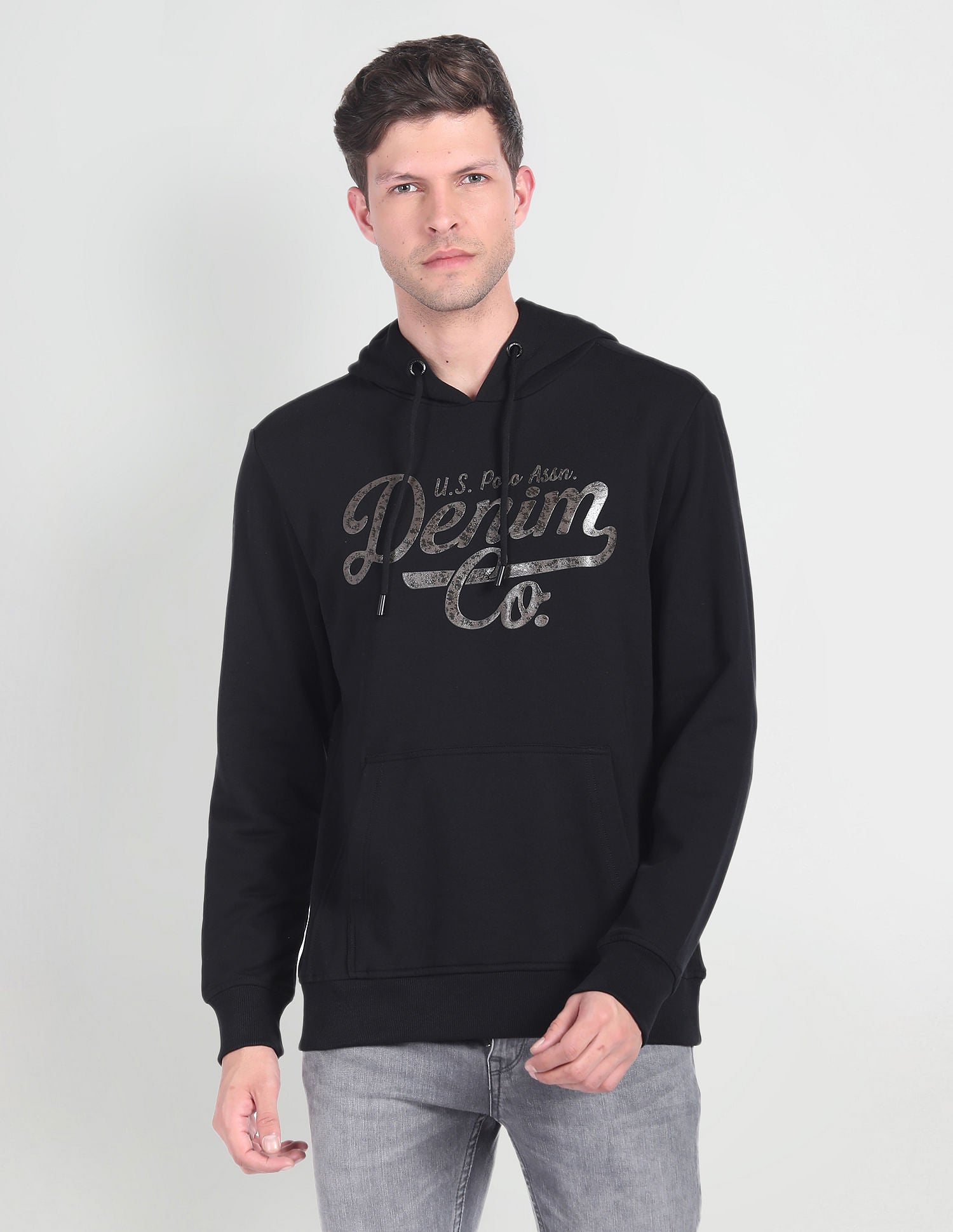 Brand Print Hooded Sweatshirt Black - U.S. POLO ASSN. | Large