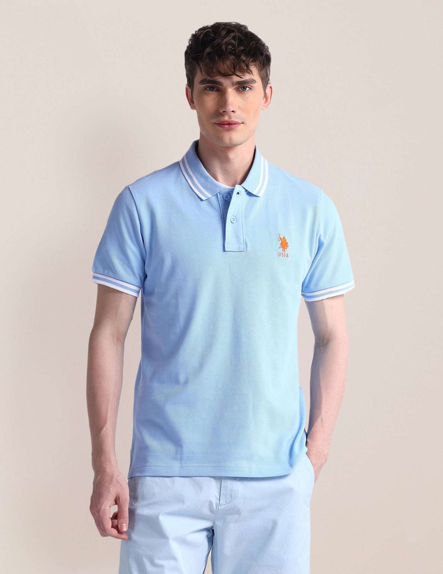 Short Sleeve Slim Fit Logo Polo Shirt Light Blue - U.S. POLO ASSN. | Large