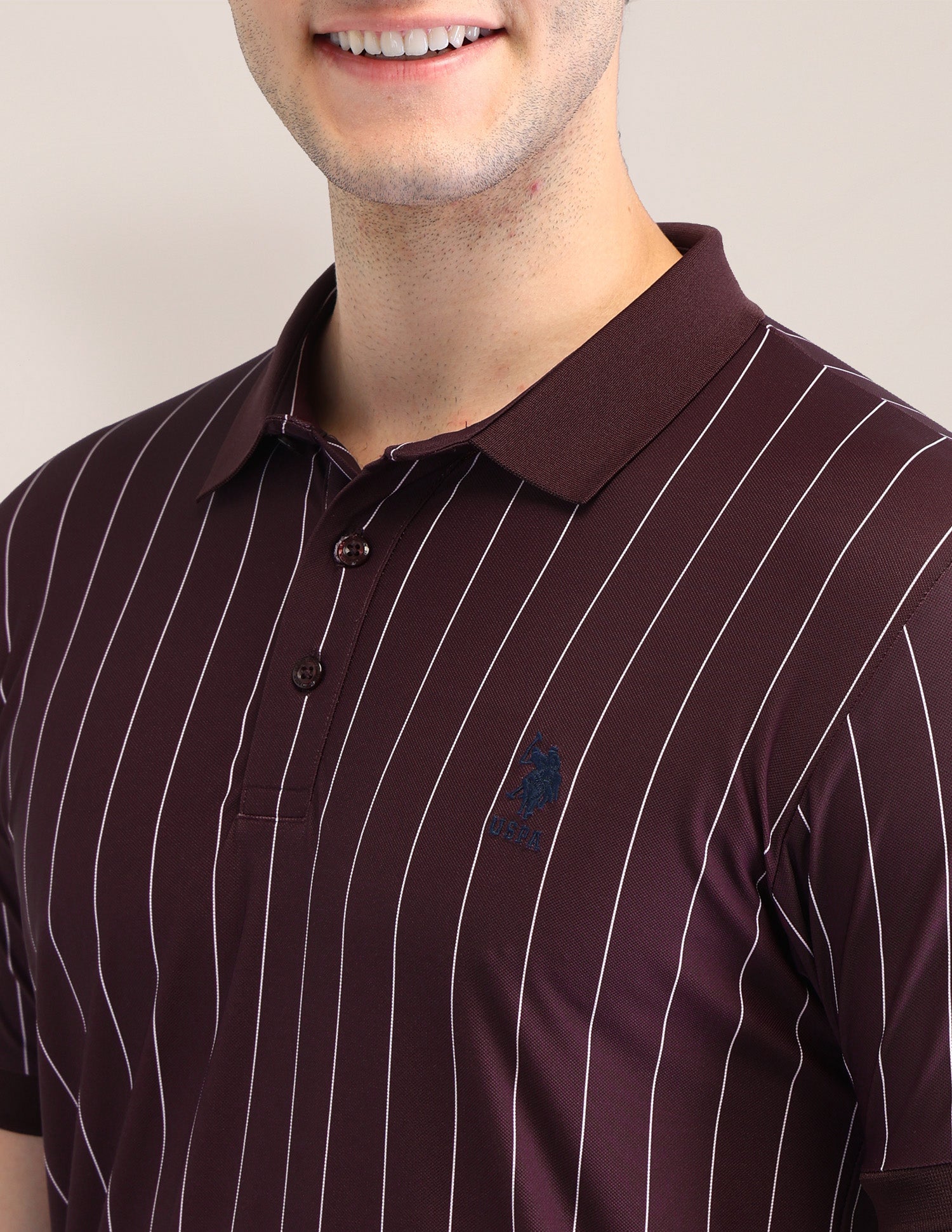 Vertical Striped Slim Fit Polo Shirt Wine - U.S. Polo Assn. India | Large
