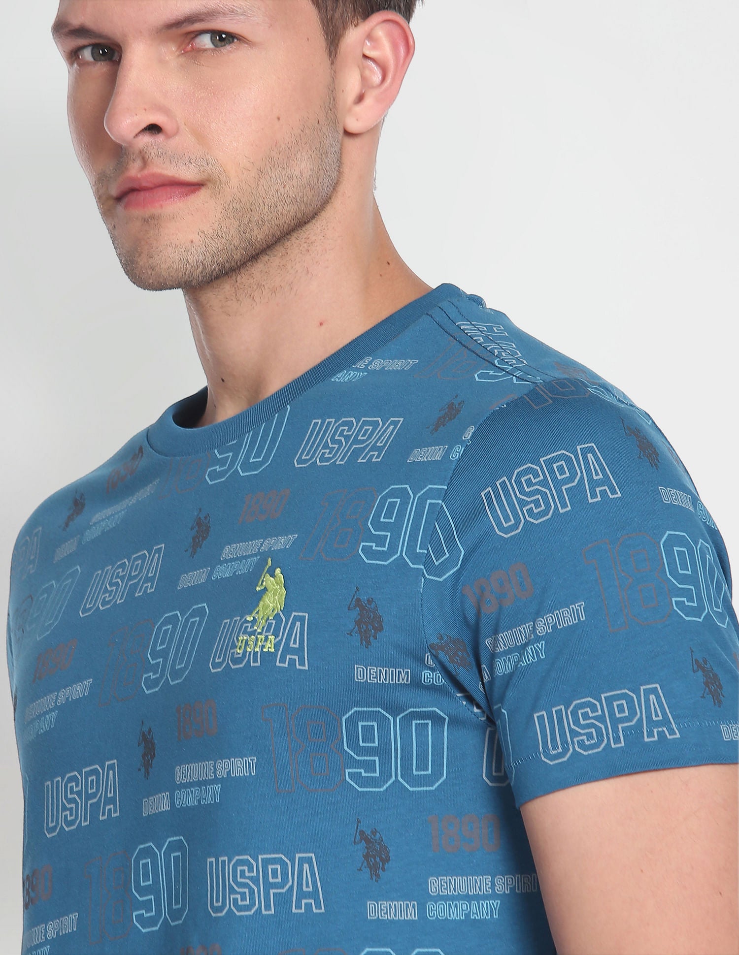 Iconic All Over Brand Print T-Shirt Blue - U.S. Polo Assn. India | Large