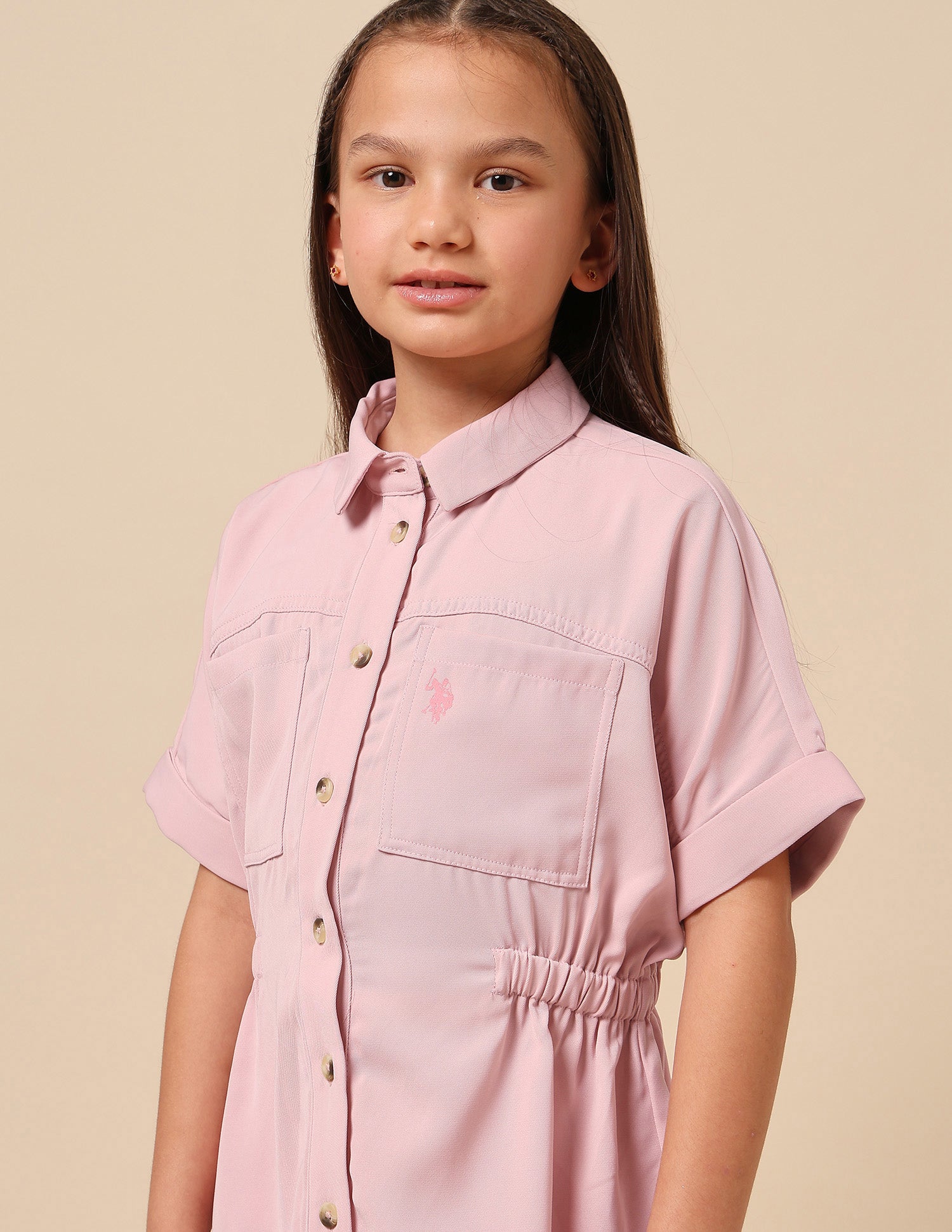 Girls Solid Shirt Dress Pink - U.S. POLO ASSN. | Large