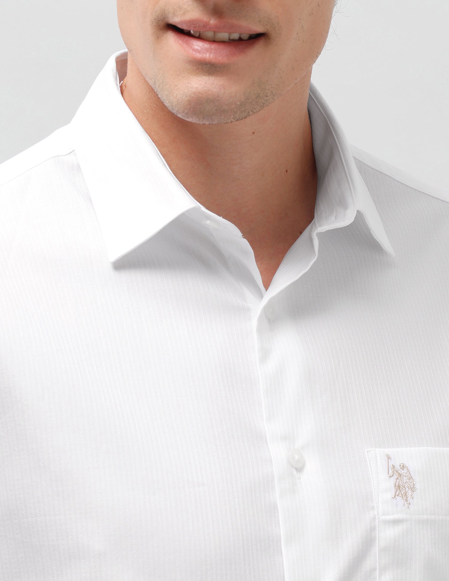 Self Design Vertical Striped Dobby Shirt White - U.S. Polo Assn. India | Large