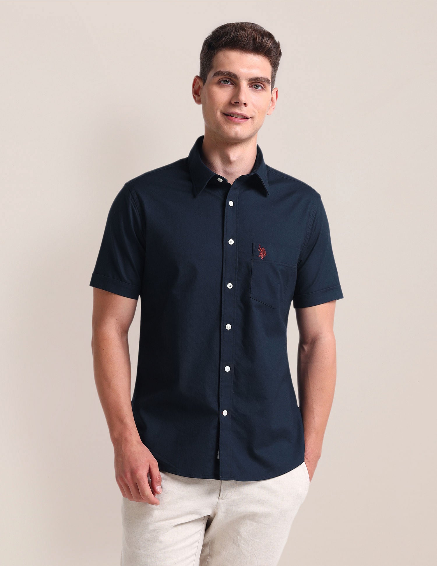 Tailored Regular Fit Cotton Stretch Shirt Navy - U.S. POLO ASSN. | Large