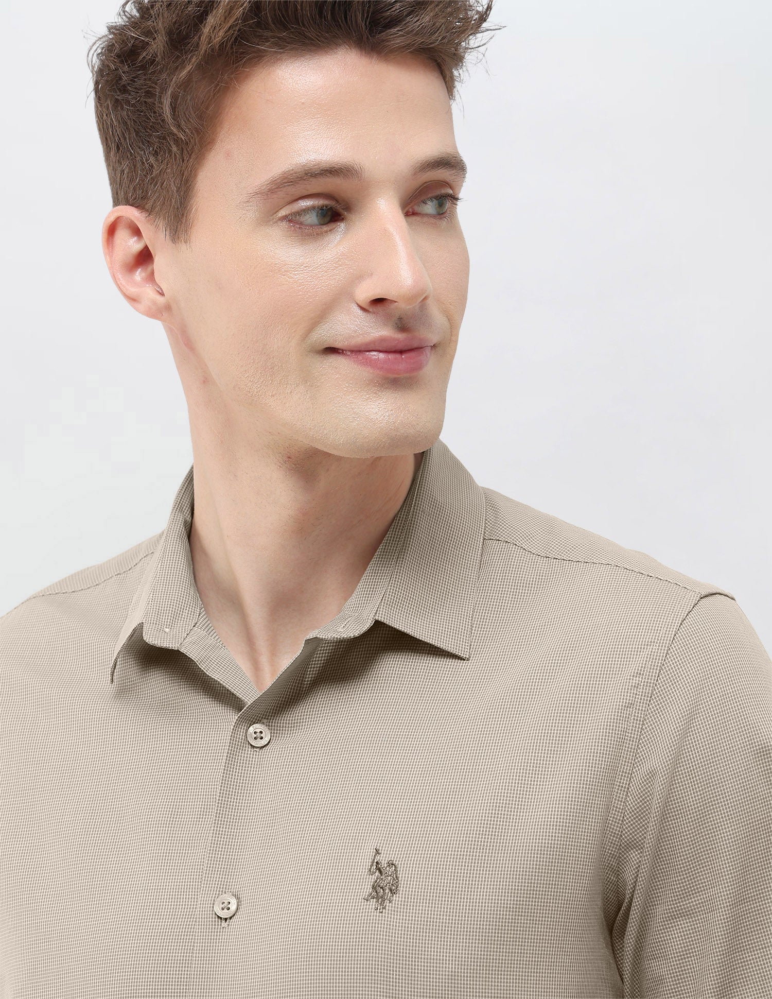 Micro Checked Black & Gold Regular Fit Shirt Beige - U.S. Polo Assn. India | Large