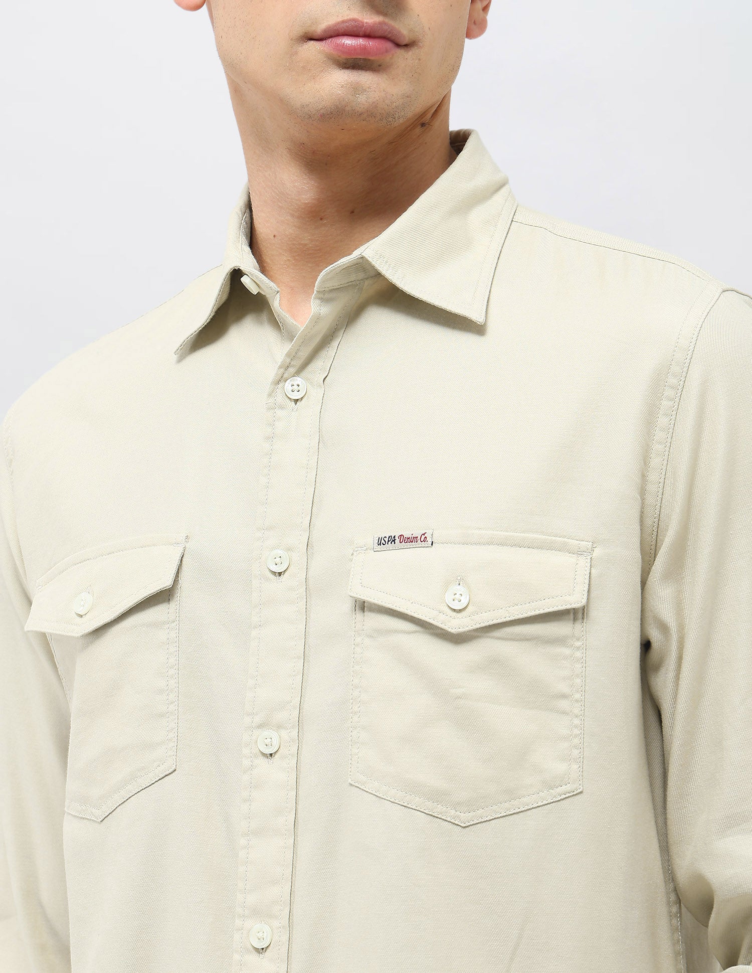 Solid Regular Fit Shirt Beige - U.S. POLO ASSN. | Large