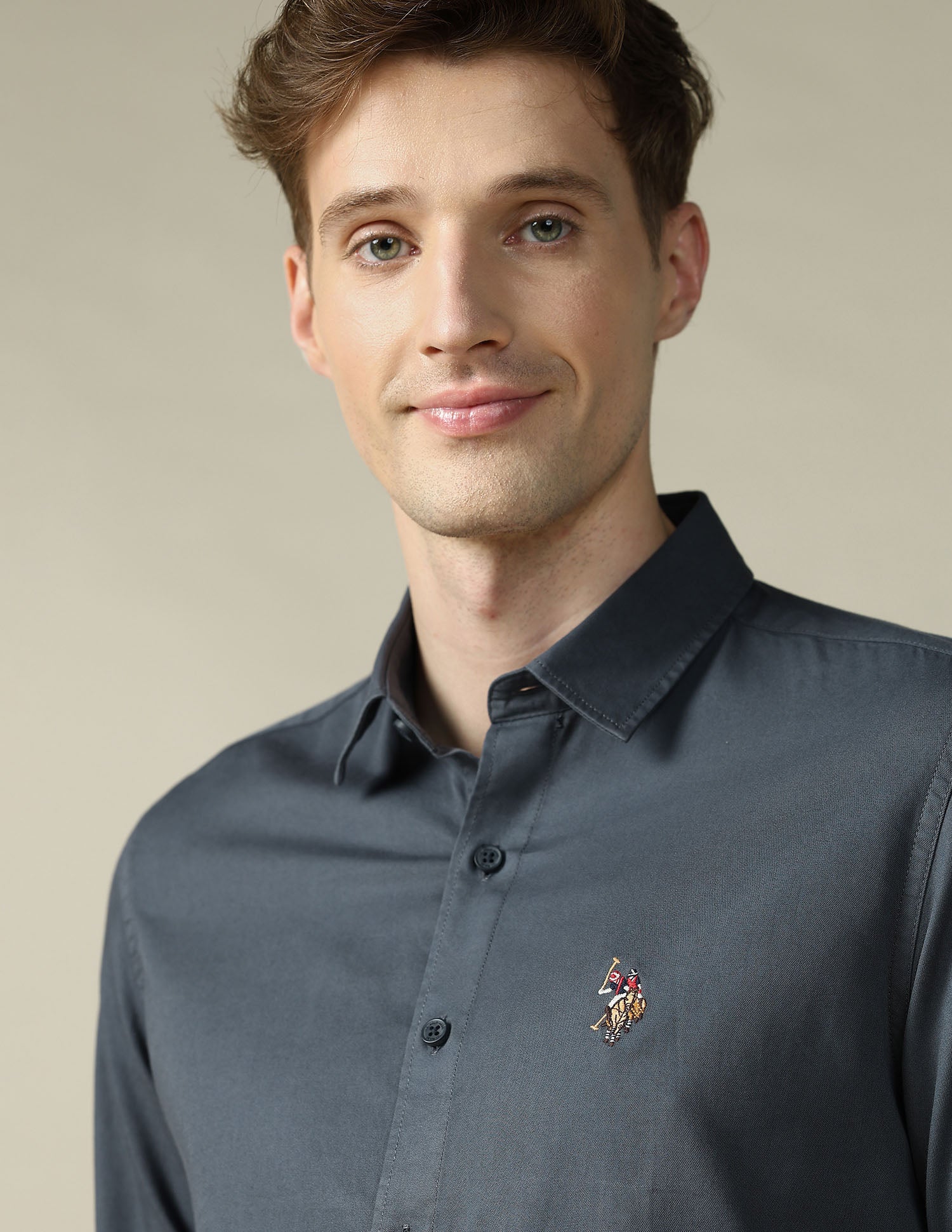 Twill Regular Fit Shirt Grey - U.S. Polo Assn. India | Large