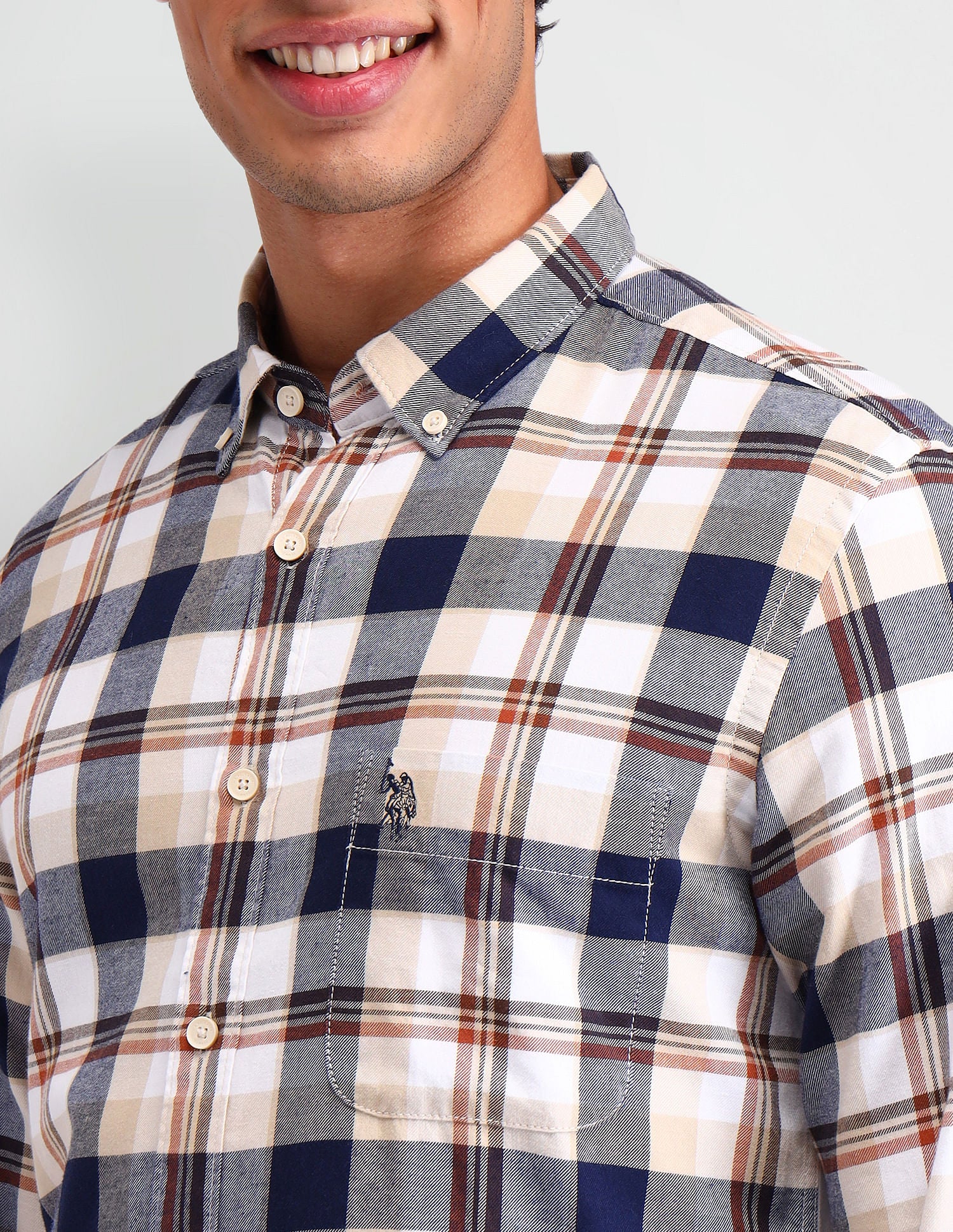 Manhattan Slim Fit Checked Shirt Mustard - U.S. Polo Assn. India | Large
