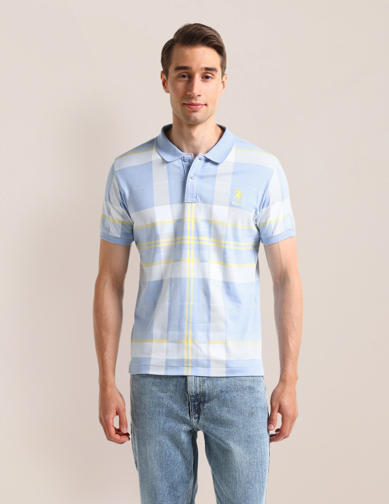 Checked Regular Fit Polo Shirt Light-Blue - U.S. POLO ASSN. | Large