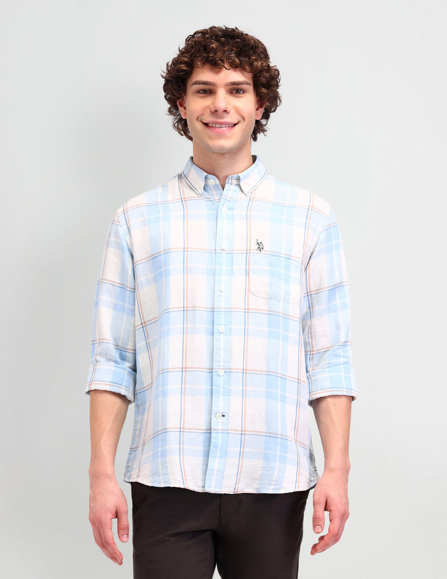 Slim Fit Button Down Shirt Blue - U.S. Polo Assn. India | Large