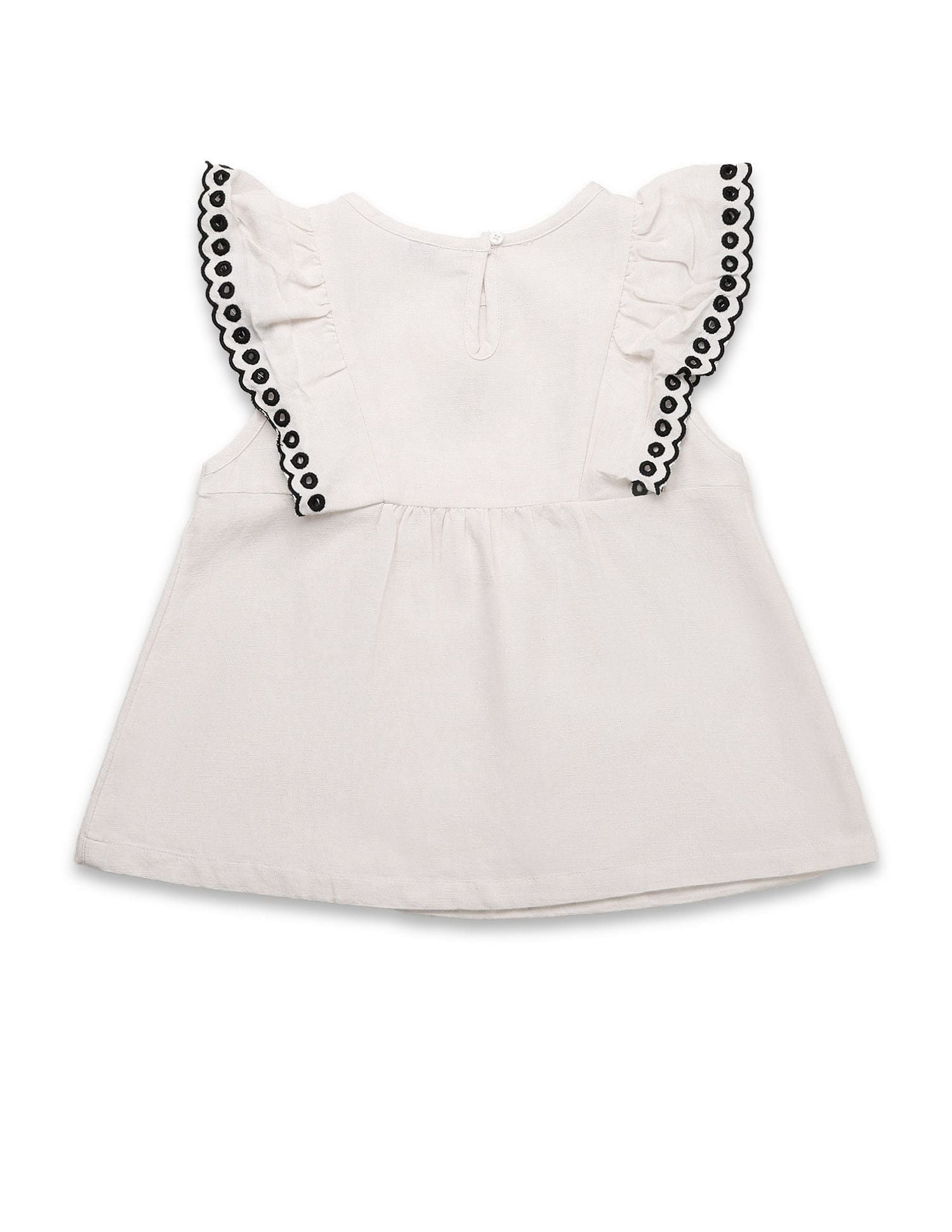 Girls Solid Embroidered Frill Top Ecru - U.S. POLO ASSN. | Large