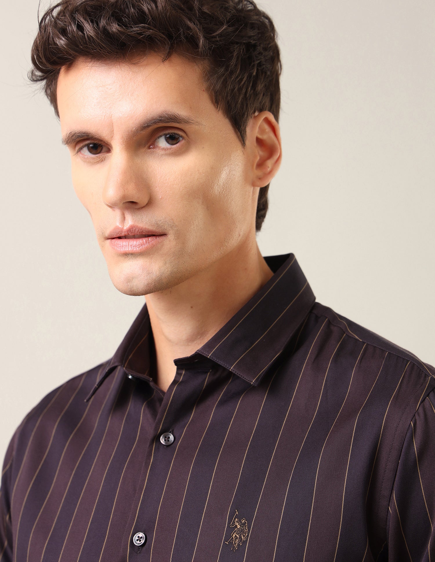 Vertical Striped Satin Shirt Maroon - U.S. Polo Assn. India | Large