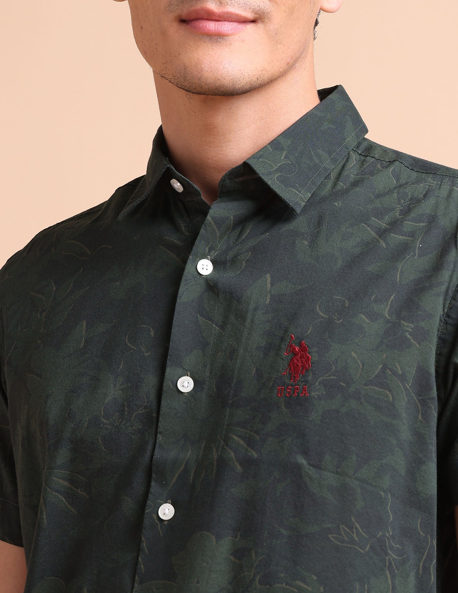 Manhattan Slim Fit All-Over Shirt Olive - U.S. POLO ASSN. | Large