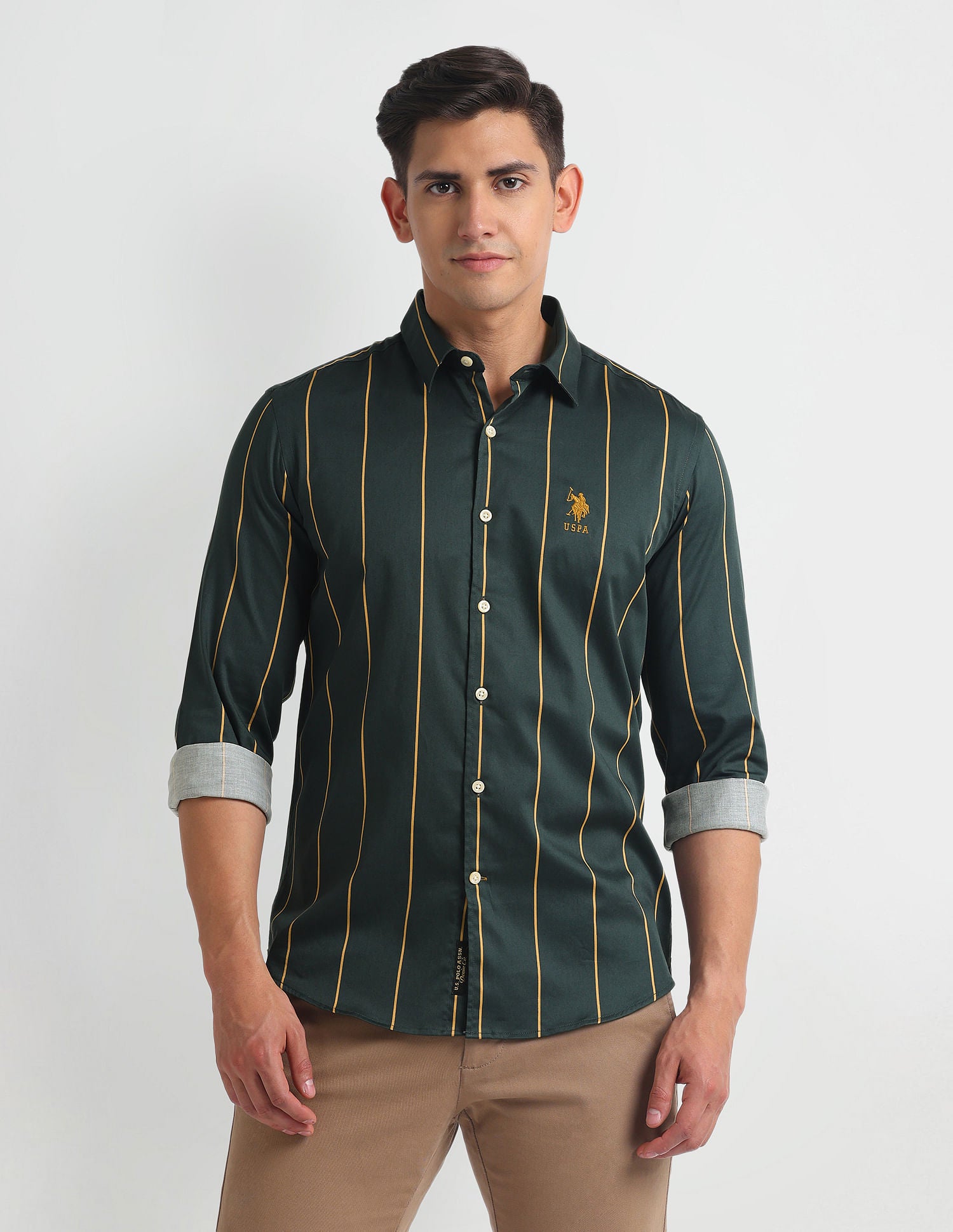Vertical Stripe Slim Shirt Green - U.S. Polo Assn. India | Large
