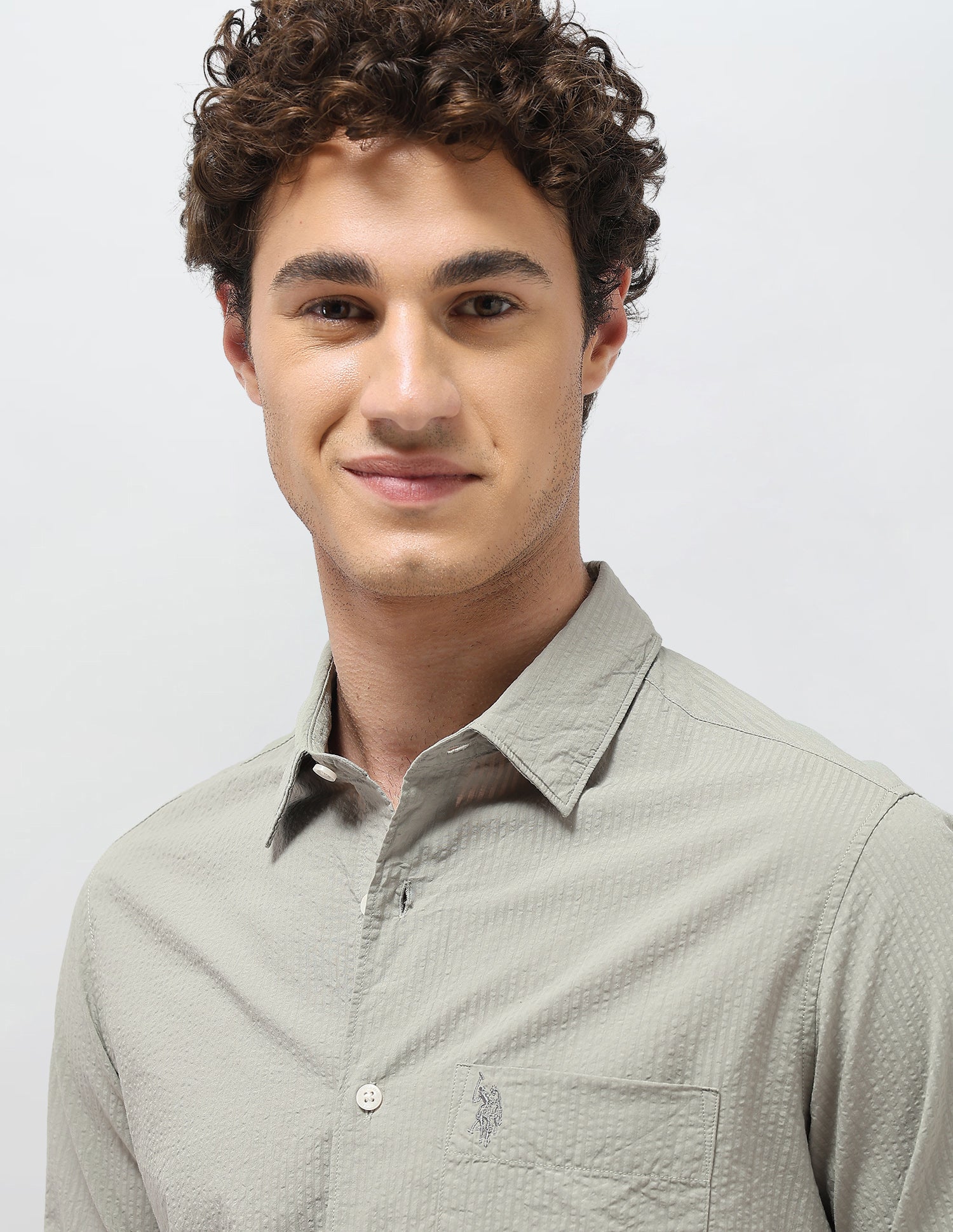 Regular Fit Seersucker Shirt Light Olive - U.S. Polo Assn. India | Large