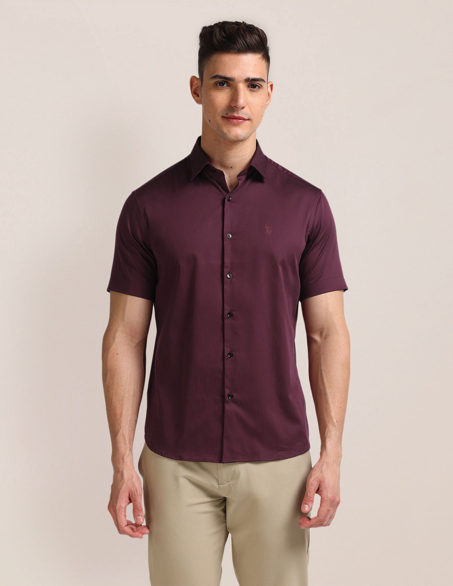Tailored Regular Fit Solid Shirt Wine - U.S. POLO ASSN. | Large