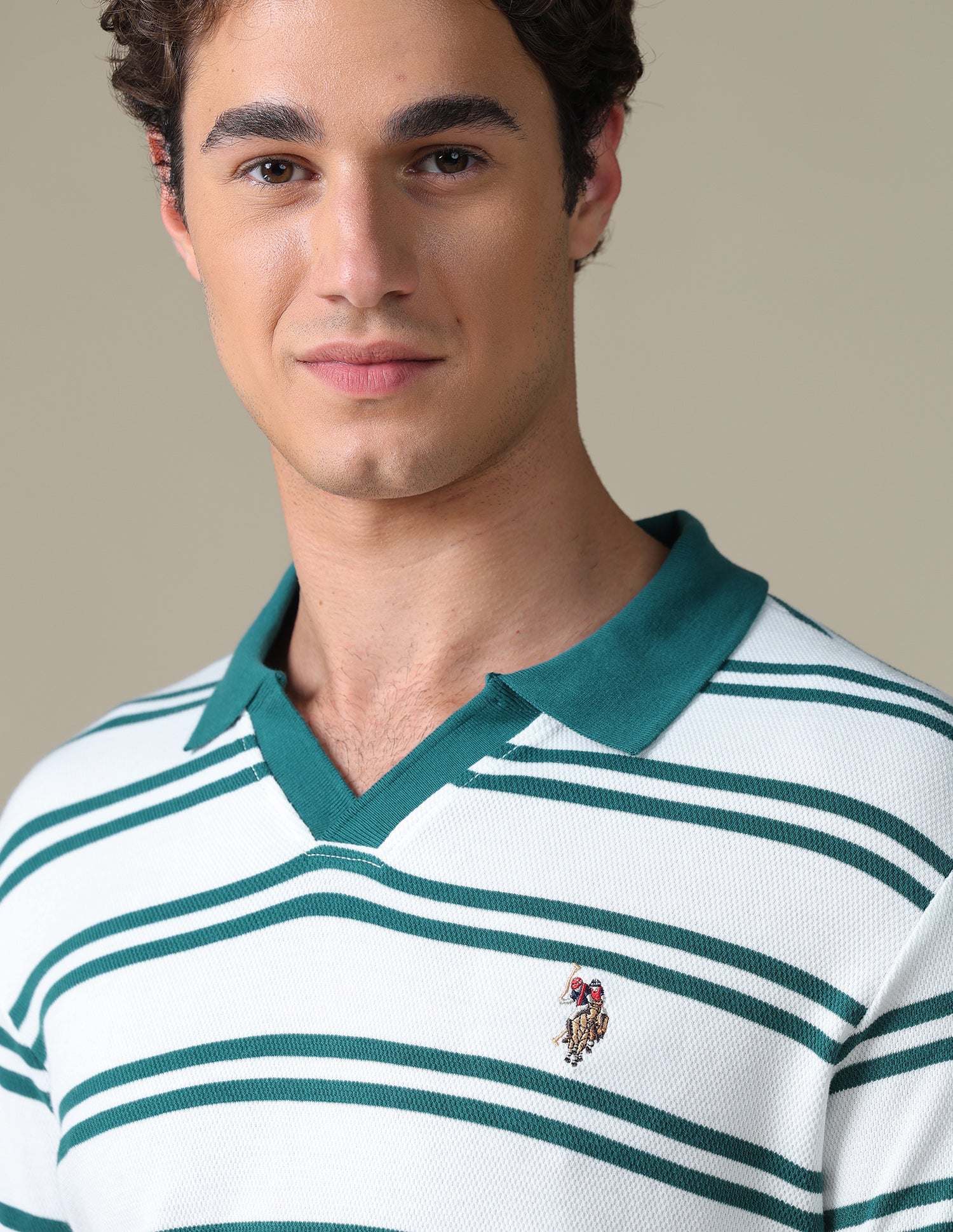 Horizontal Striped Regular Fit Polo Shirt Teal - U.S. Polo Assn. India | Large