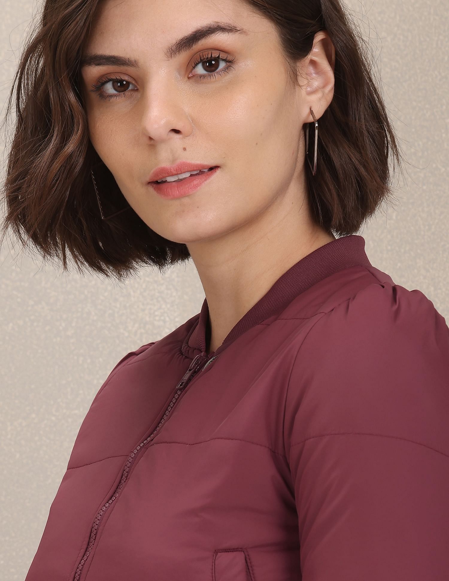 Solid Padded Cropped Bomber Jacket Wine - U.S. POLO ASSN. | Large