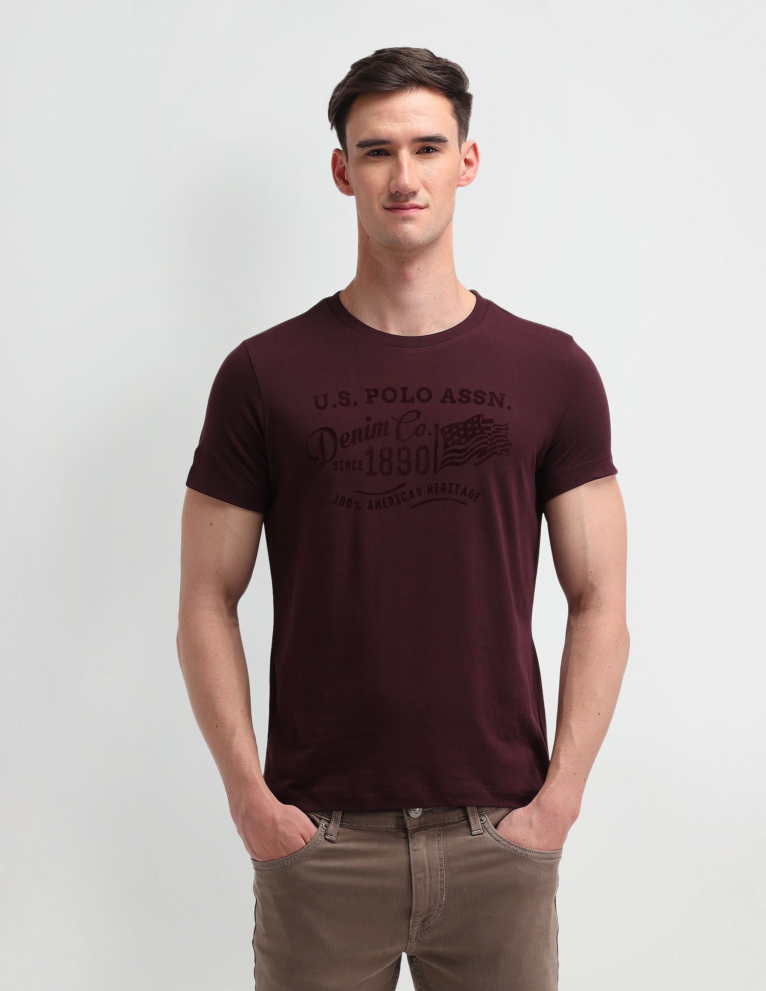 Muscle Fit Brand Print T-Shirt Wine - U.S. POLO ASSN. | Large