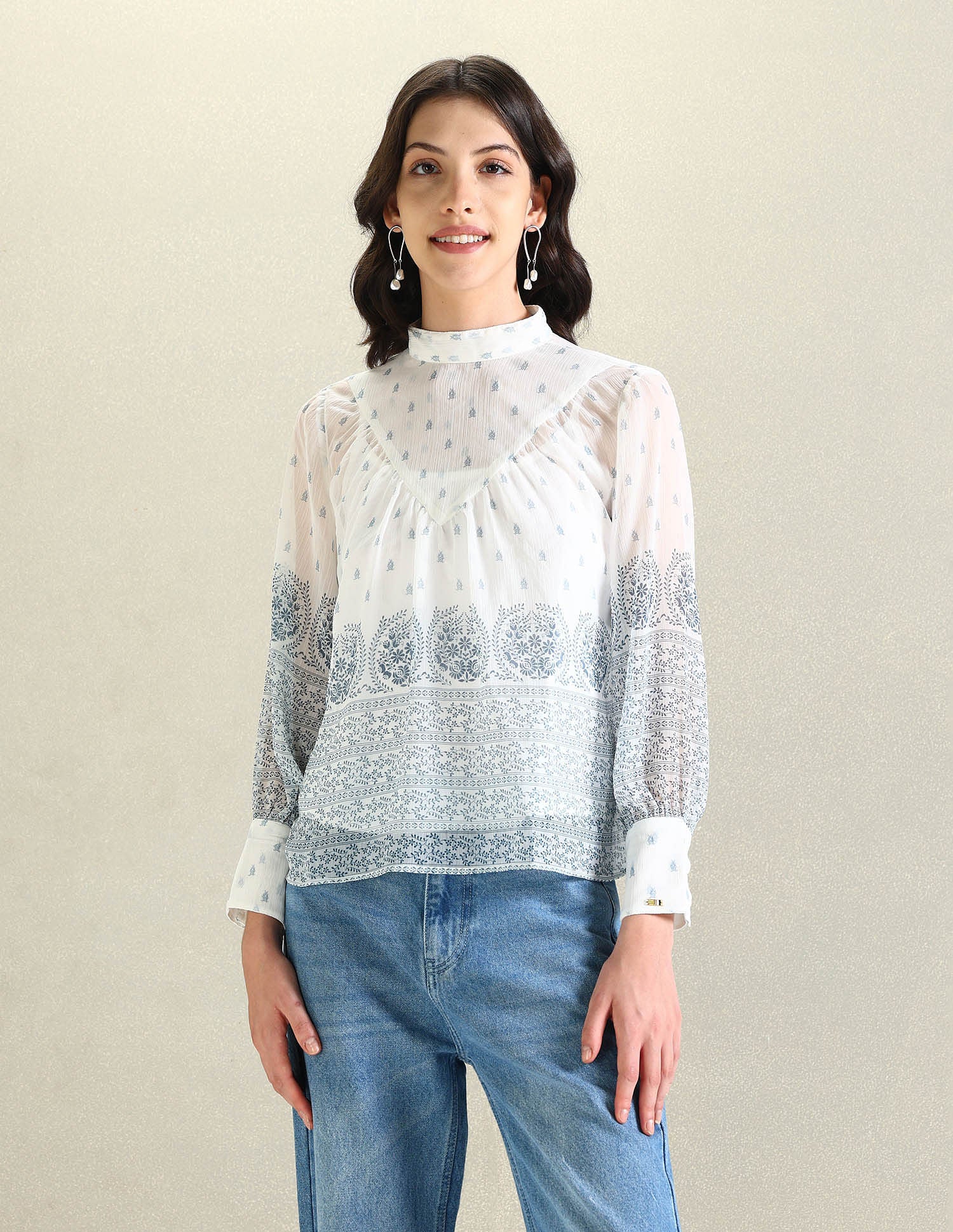 Floral Printed Chiffon Top Off White - U.S. POLO ASSN. | Large