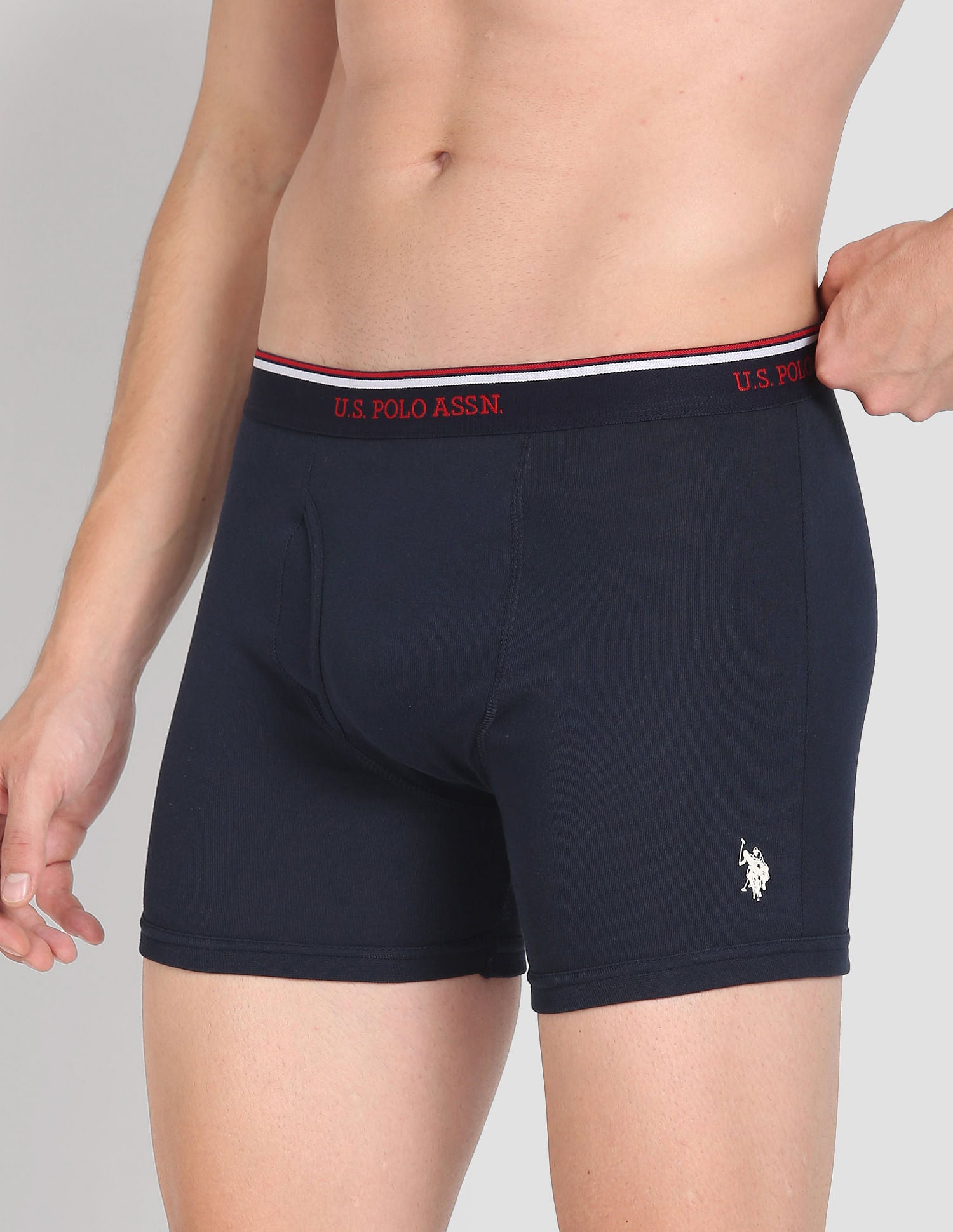 Mid Rise Solid 1667 Trunks - Pack Of 3 Black, Grey Melange and Navy - U.S. POLO ASSN. | Large