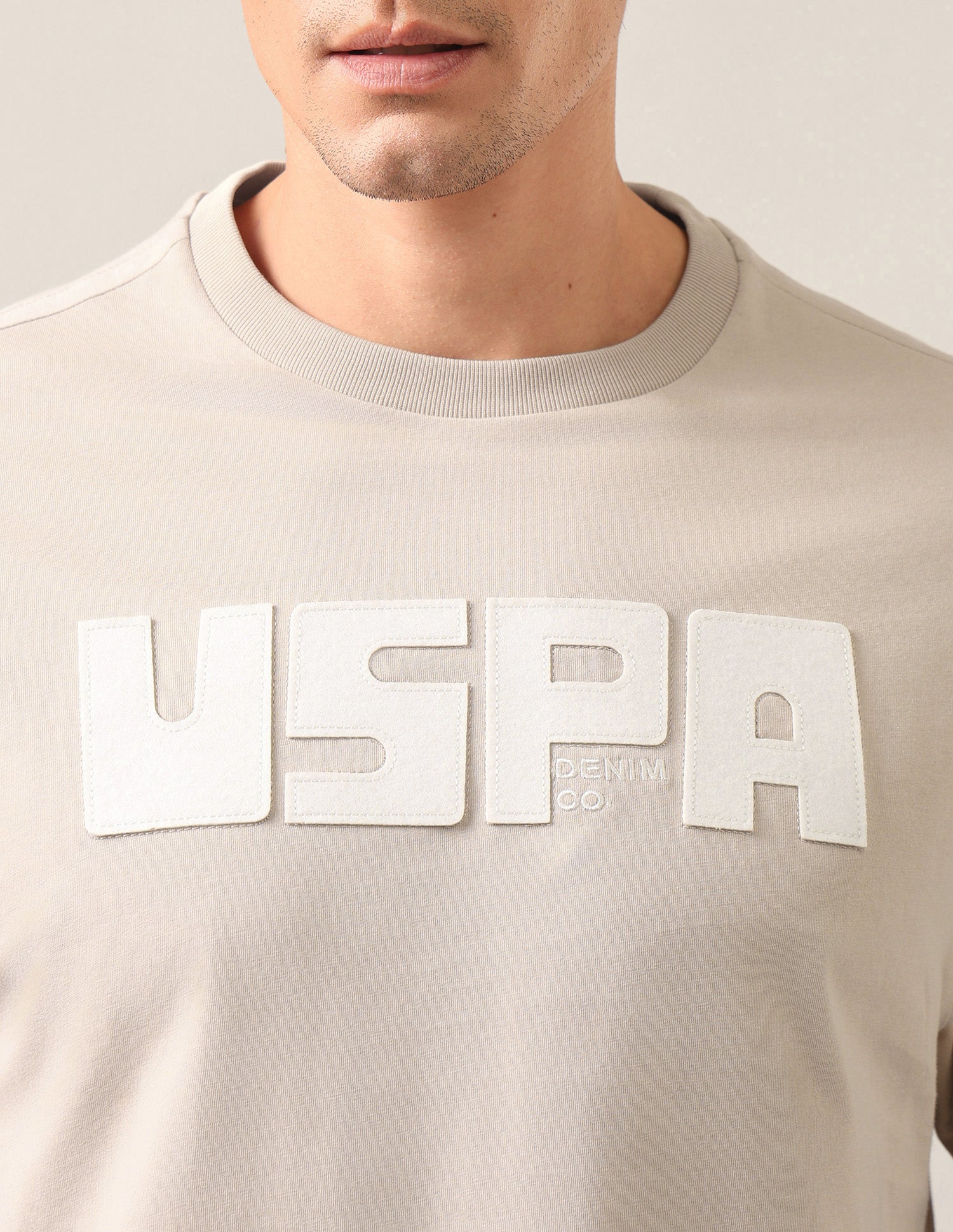 Brand Embossed Regular Fit T-Shirt Beige - U.S. Polo Assn. India | Large