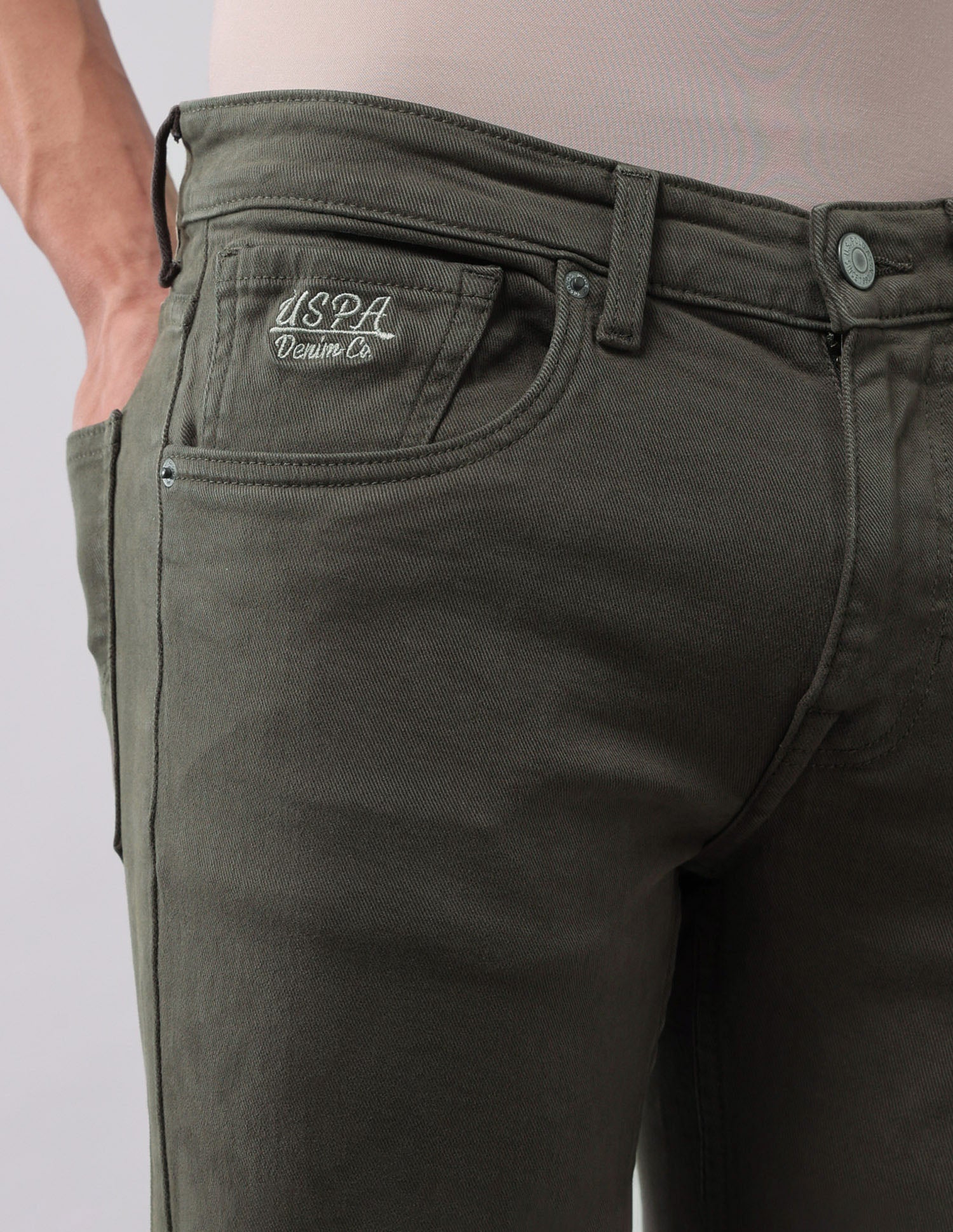 Regallo Skinny Fit Green Jeans Olive - U.S. Polo Assn. India | Large
