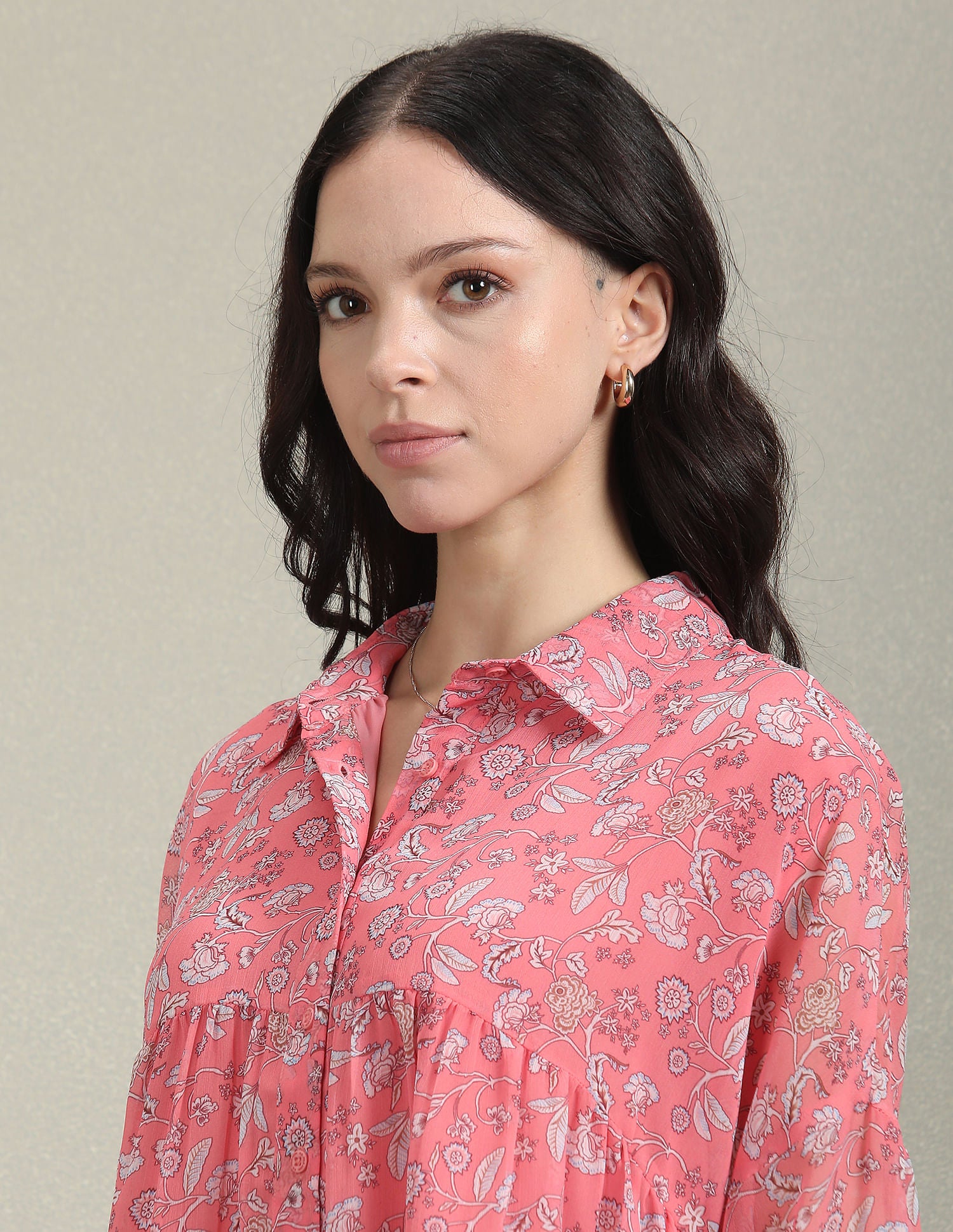 Fit And Flare Floral Print Shirt Coral - U.S. POLO ASSN. | Large