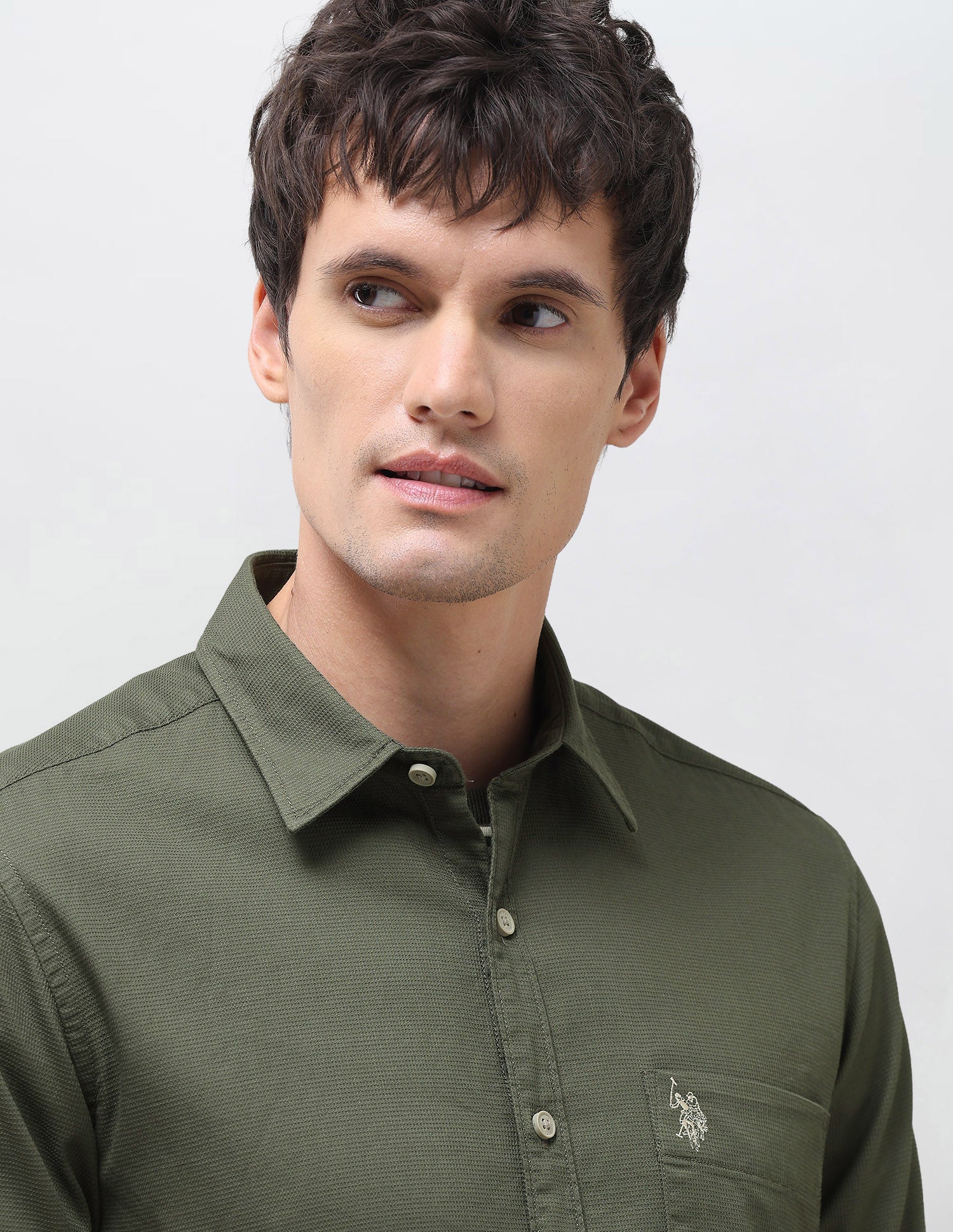 Textured Regular Fit Shirt Olive - U.S. Polo Assn. India | Large