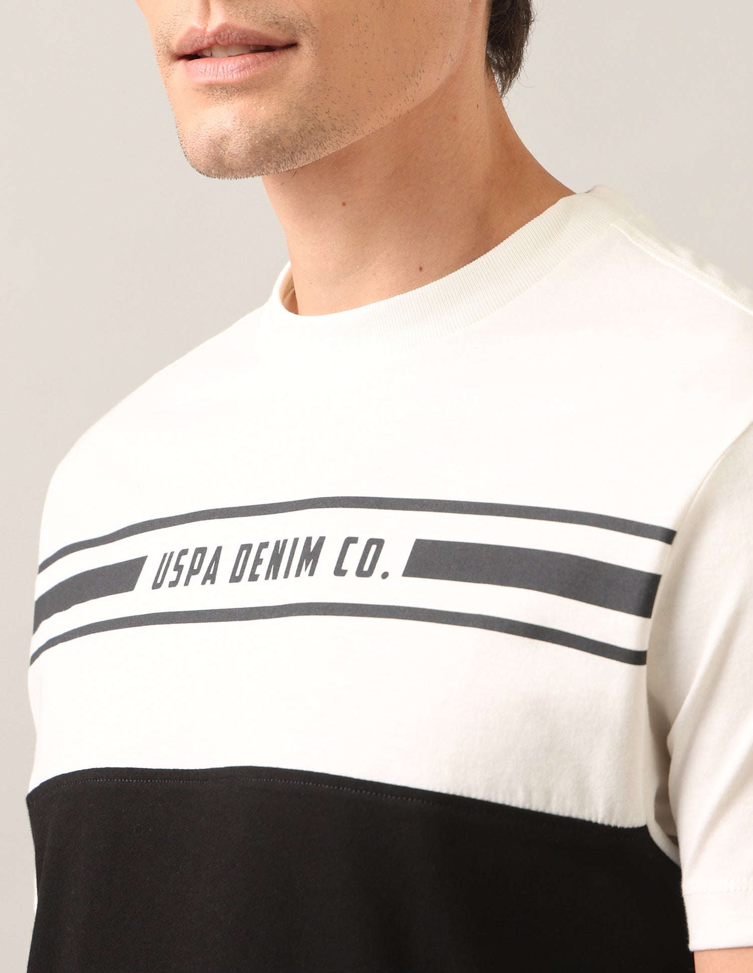 Colourblocked Regular Fit T-Shirt Ivory - U.S. Polo Assn. India | Large