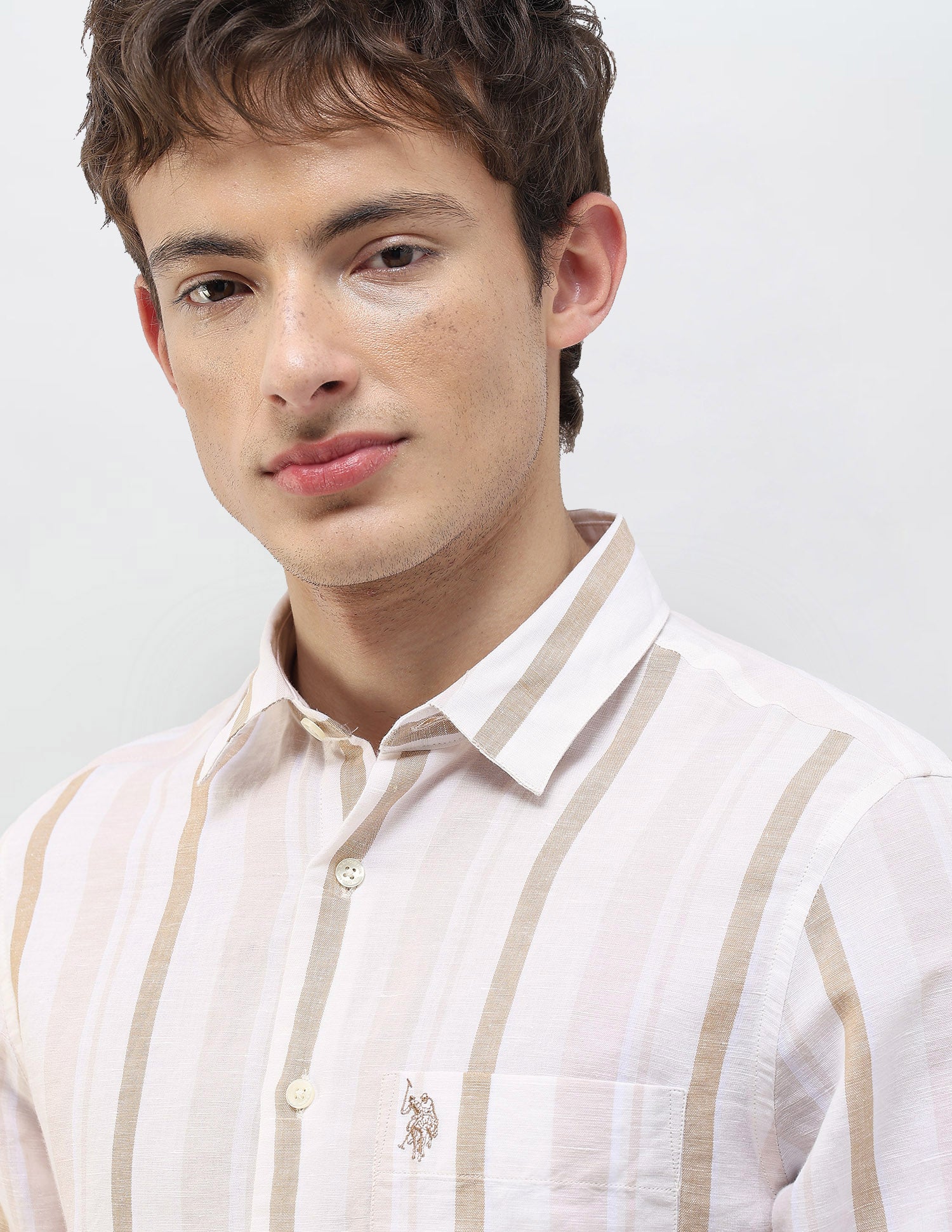 Vertical Striped Regular Fit Shirt Light Beige - U.S. Polo Assn. India | Large
