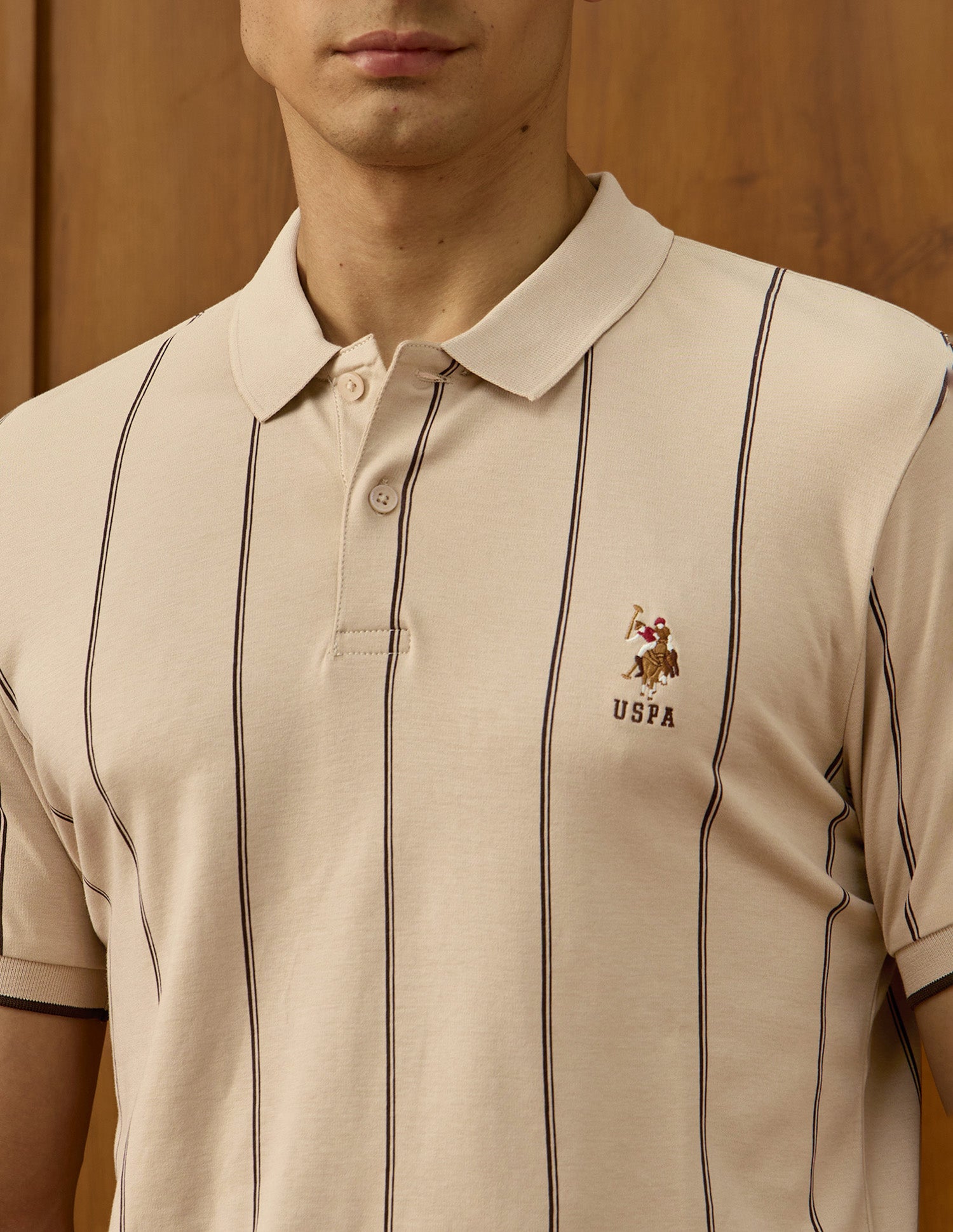Vertical Striped Slim Fit Polo Shirt Beige - U.S. POLO ASSN. | Large