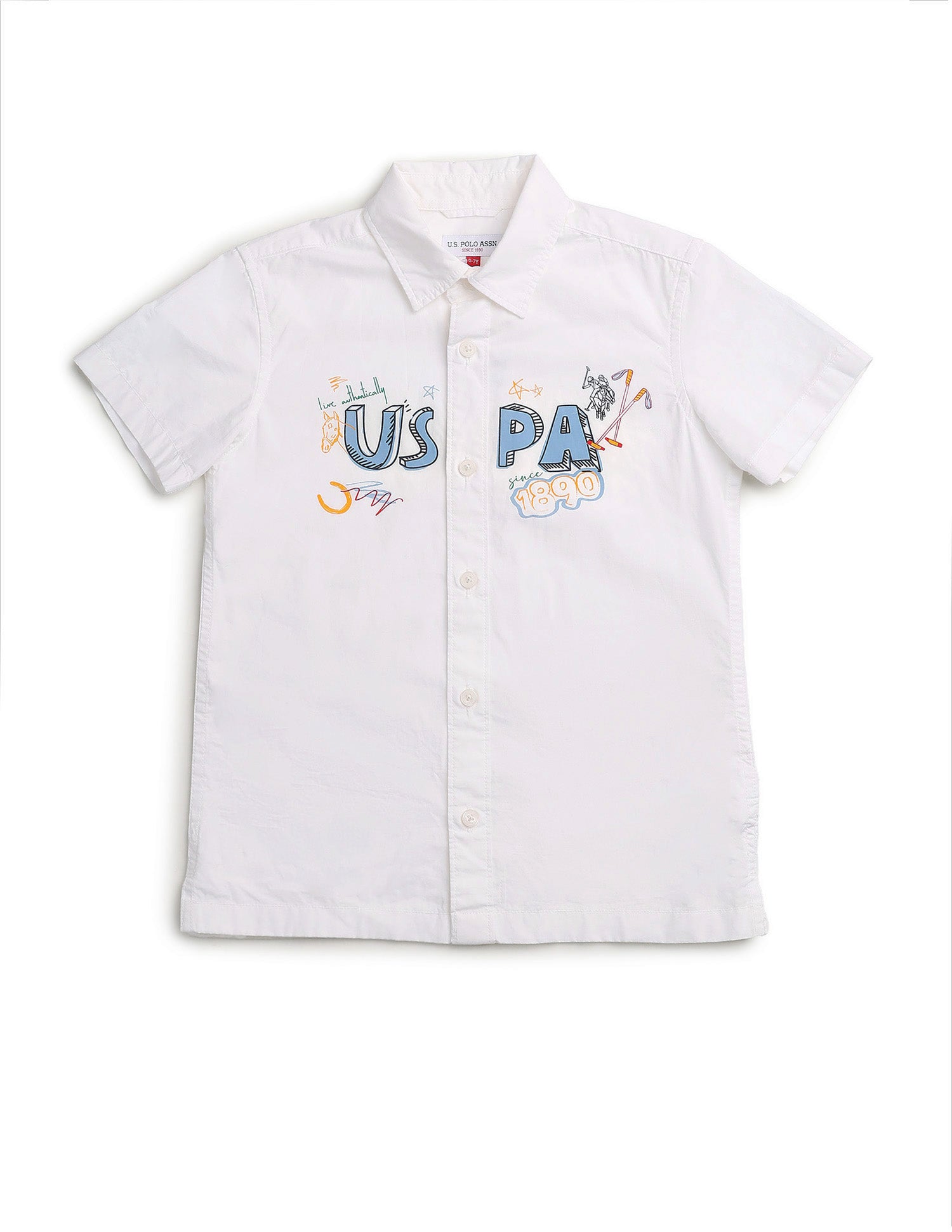Boys Graphic Brand Printed Regular Fit Shirt White - U.S. POLO ASSN. | Large