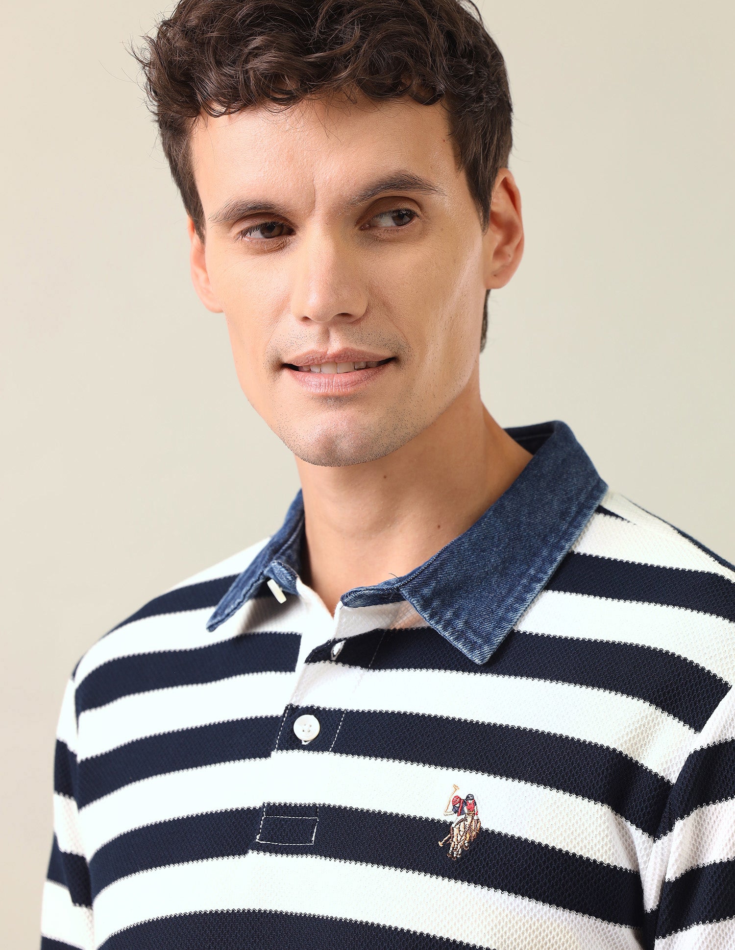 Horizontal Striped Slim Fit Polo Shirt Navy - U.S. Polo Assn. India | Large