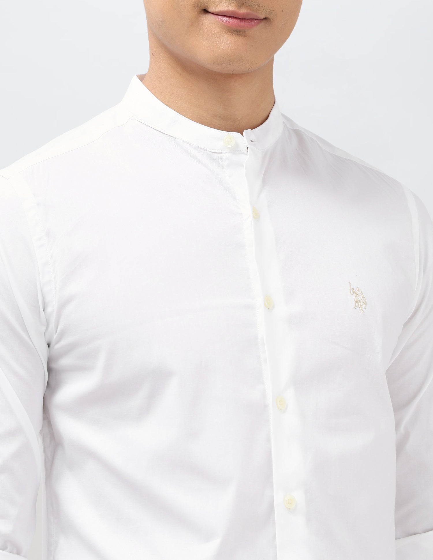Solid Regular Fit Mandarin Shirt White - U.S. POLO ASSN. | Large
