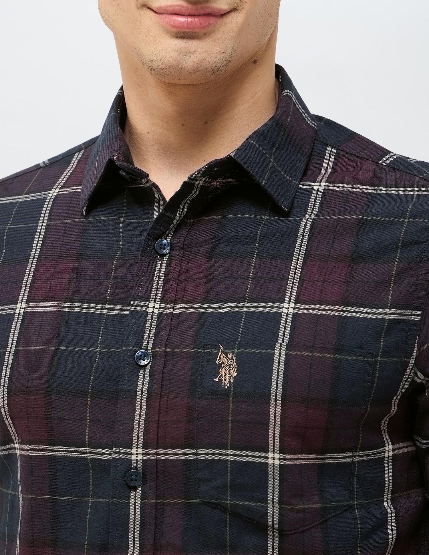 Tailored Fit Tartan Checked Shirt Wine - U.S. POLO ASSN. | Large