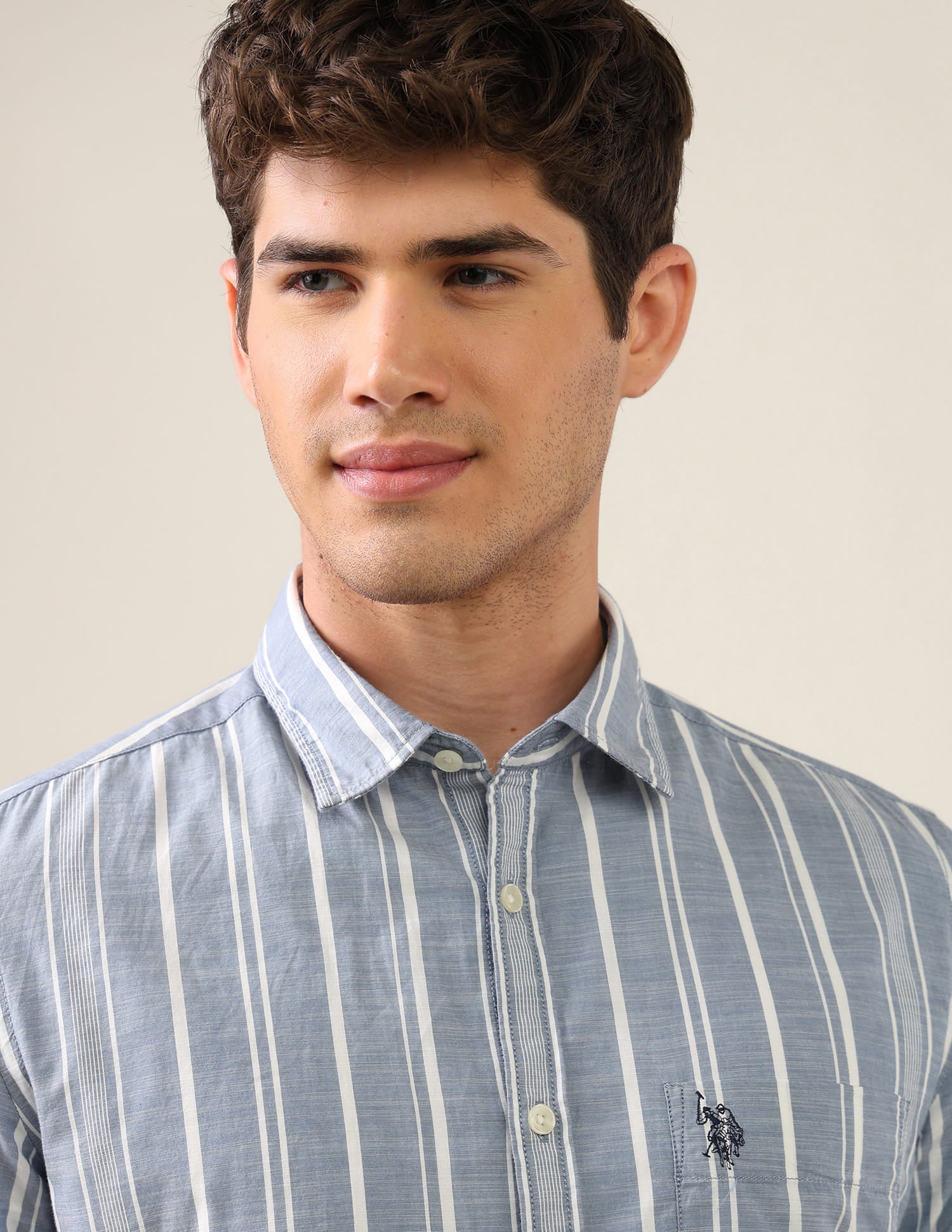 Vertical Striped Regular Fit Shirt Blue - U.S. Polo Assn. India | Large