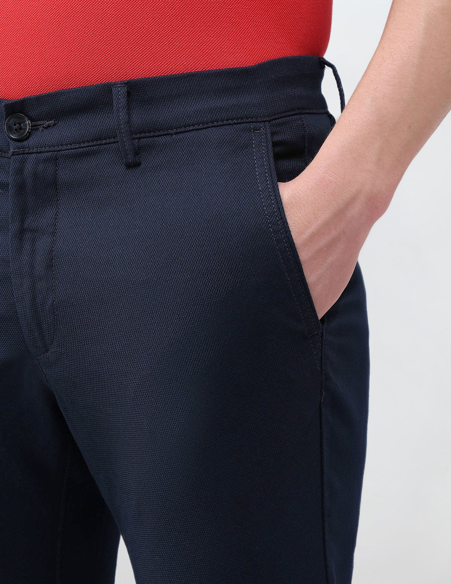 Denver Slim Fit Textured Trousers Navy - U.S. Polo Assn. India | Large