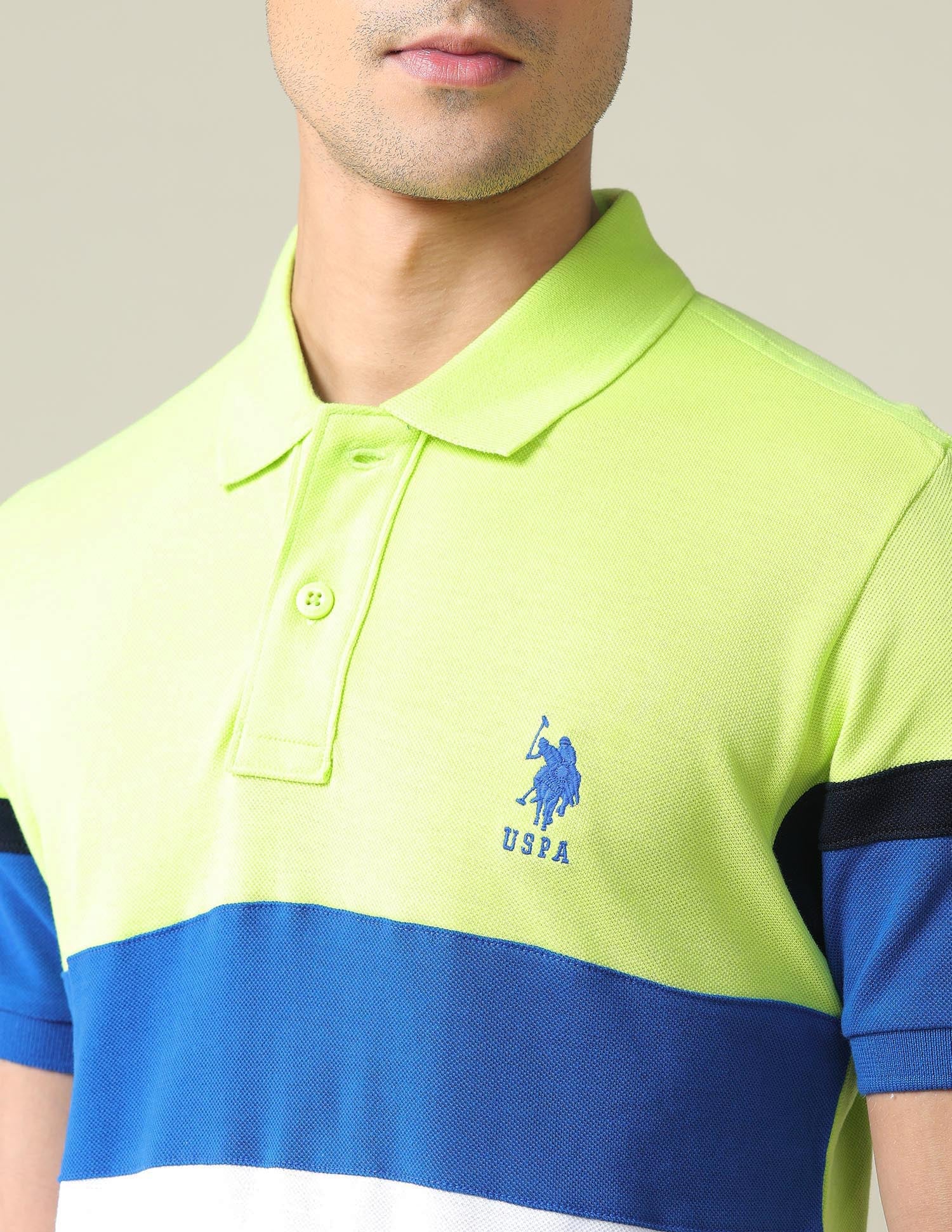 Colour Block Pique Polo Shirt Green - U.S. POLO ASSN. | Large