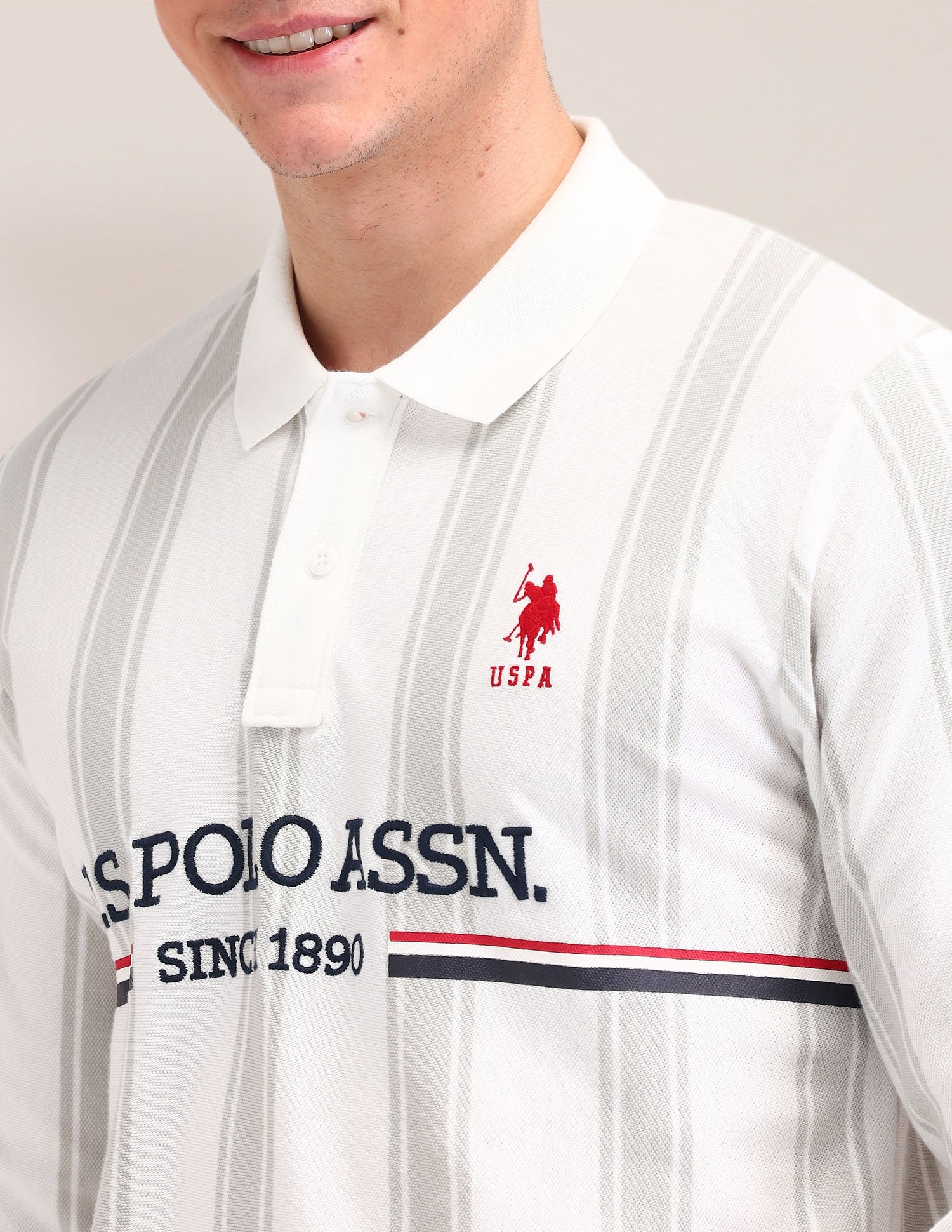 Vertical Striped Cotton Polo Shirt White - U.S. POLO ASSN. | Large