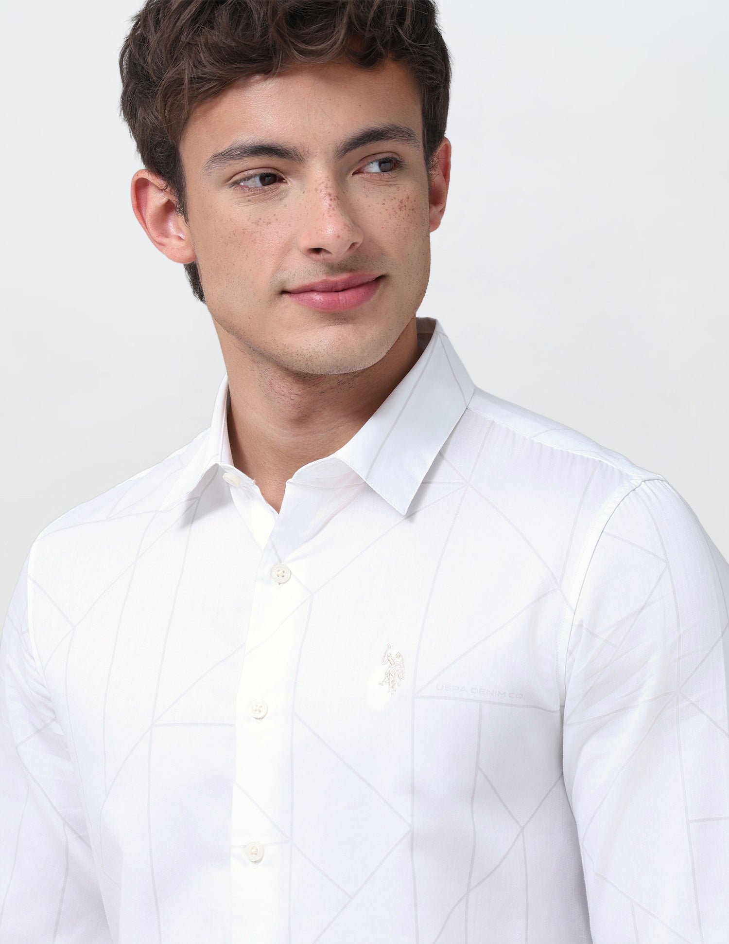 Geometric Printed Satin Shirt White - U.S. Polo Assn. India | Large