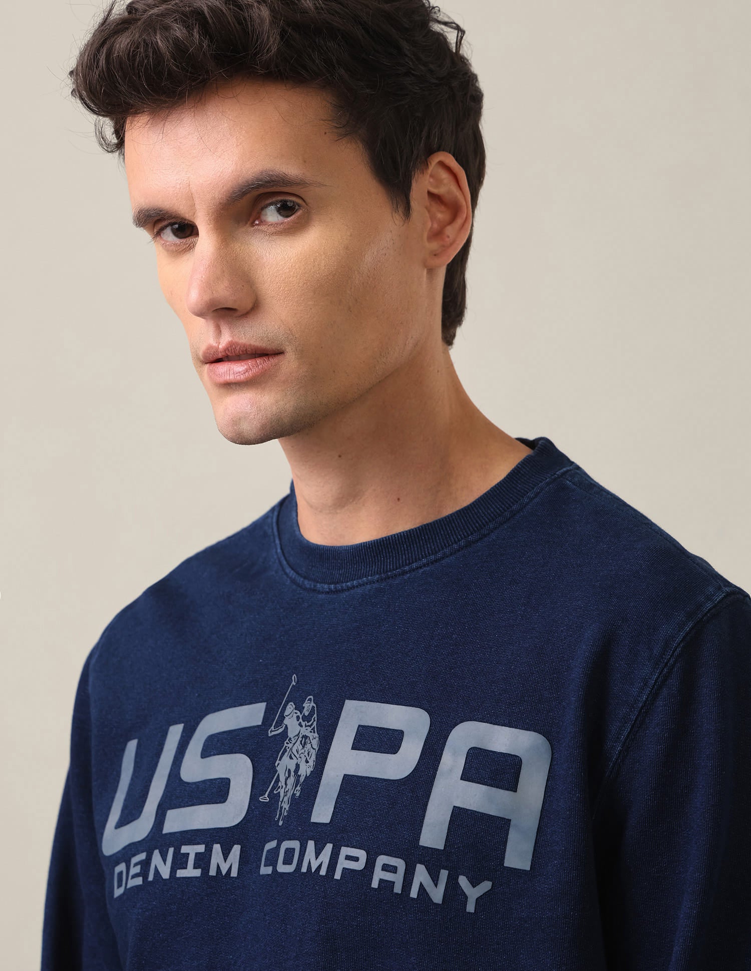 Brand Print Pure Cotton Sweatshirt Navy - U.S. Polo Assn. India | Large