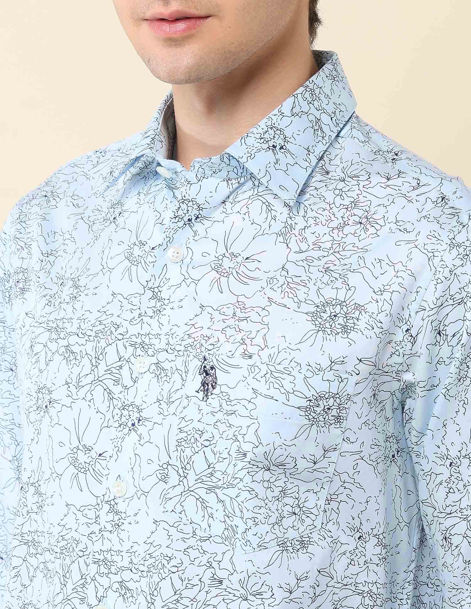 Floral Printed Satin Shirt Light Grey - U.S. Polo Assn. India | Large