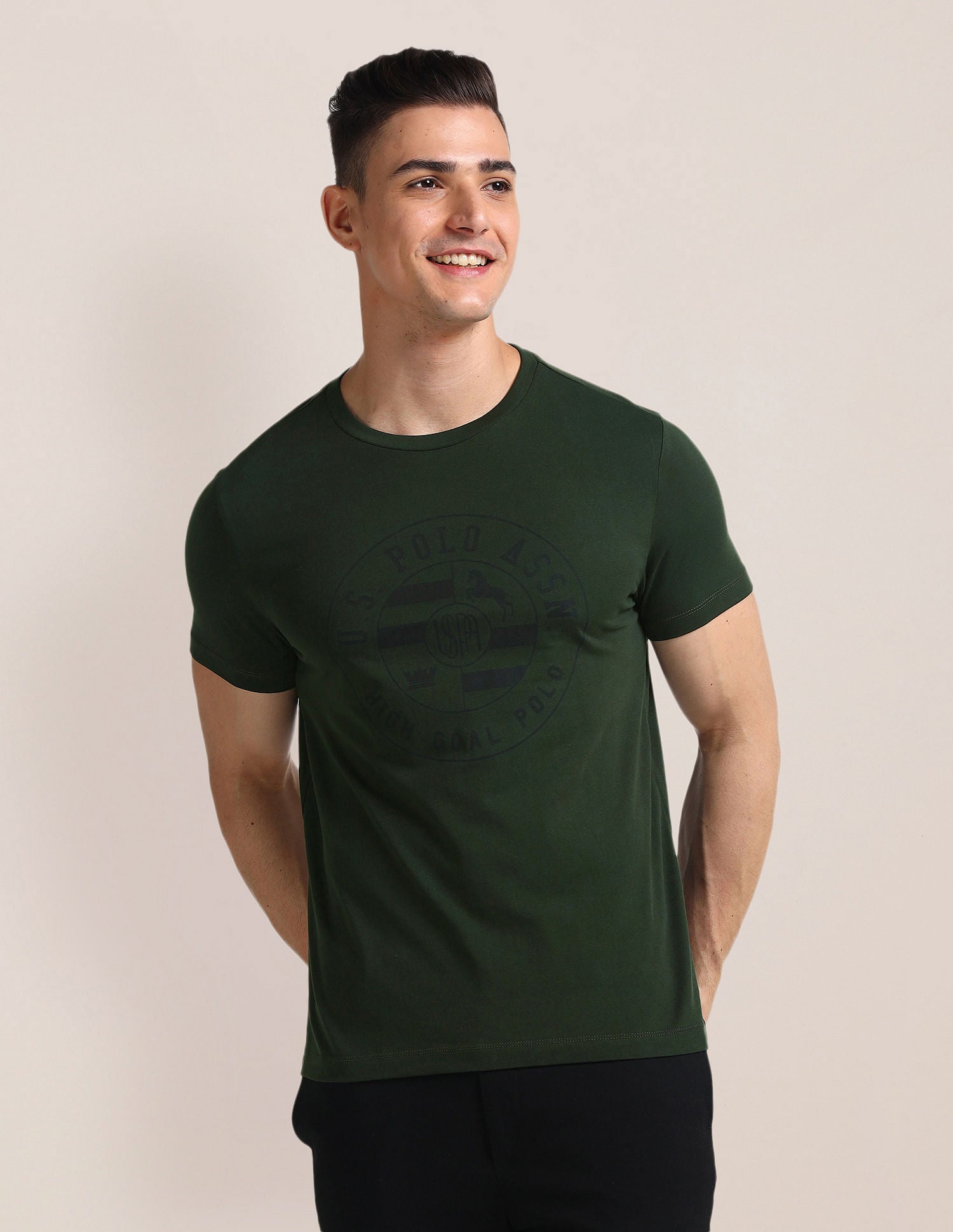 Brand Printed Slim Fit T-Shirt Olive - U.S. Polo Assn. India | Large