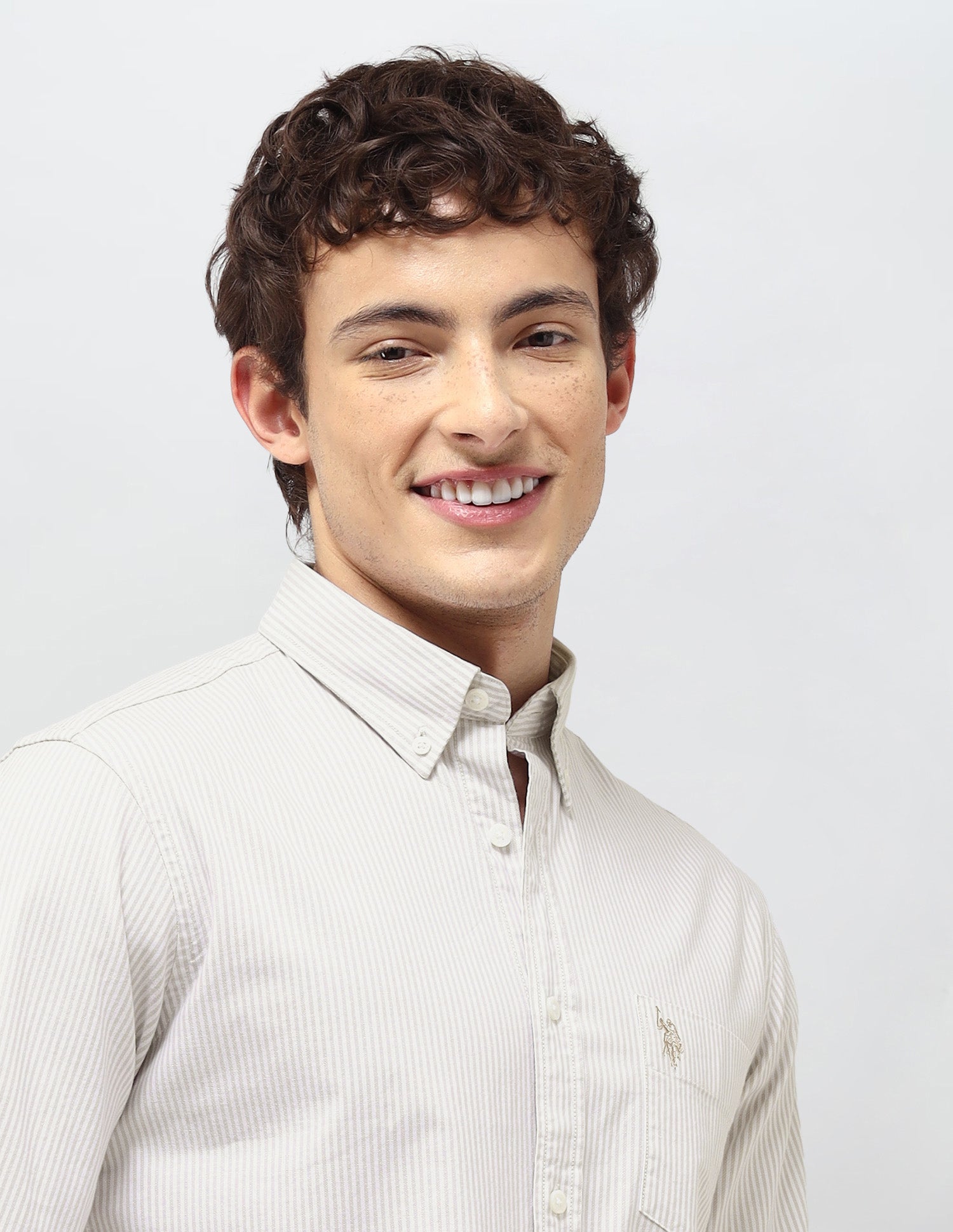 Vertical Striped Regular Fit Shirt Beige - U.S. Polo Assn. India | Large