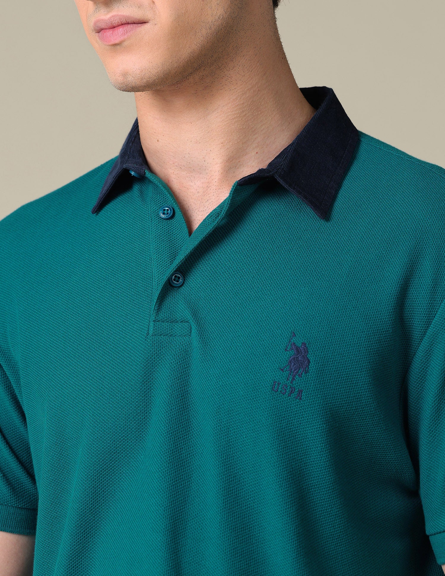 Regular Fit Solid Polo Shirt Teal - U.S. Polo Assn. India | Large