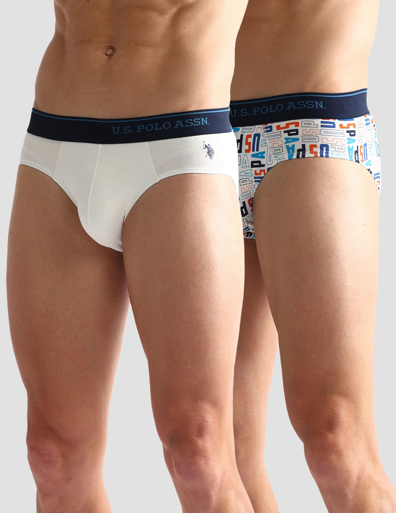 Pure Cotton Antibacterial OEB08 Briefs - Pack Of 2 White and Navy - U.S. POLO ASSN. | Large