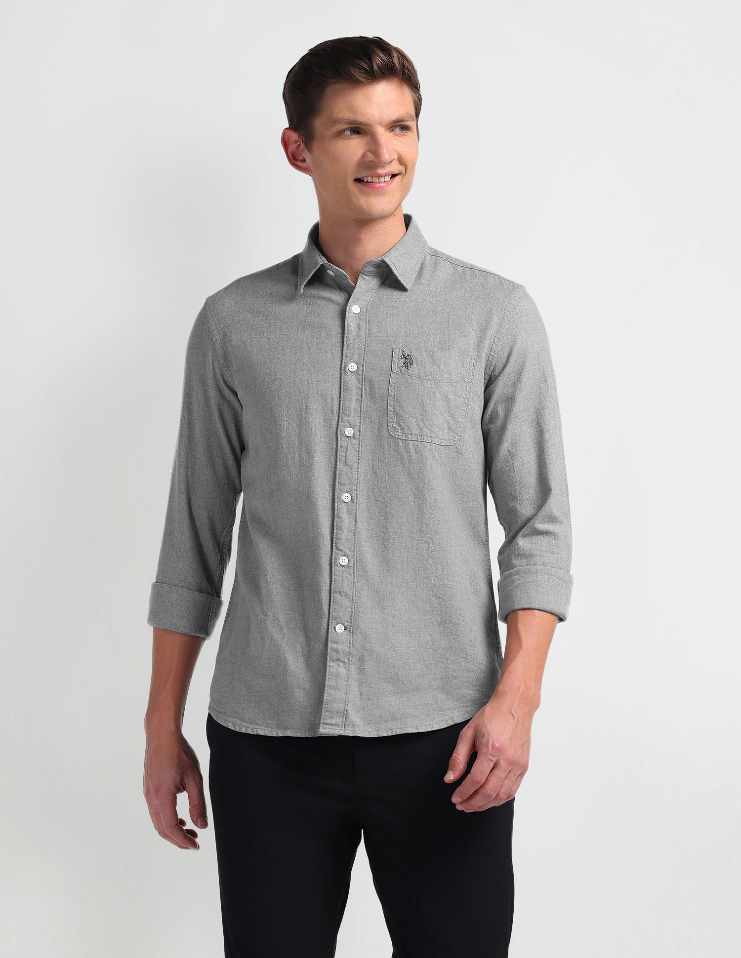 Pure Cotton Slim Fit Shirt Grey - U.S. Polo Assn. India | Large